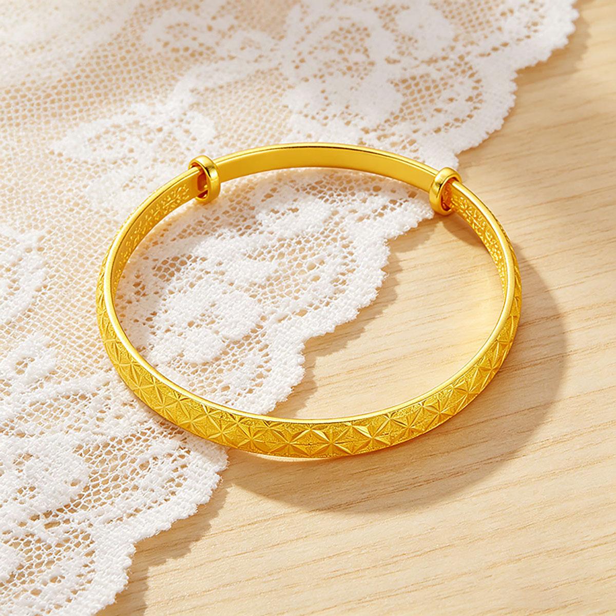 Starry Sky Gold Bracelet Women Solid Bangles Auspicious Chinese Retro National Style Hand Ring Push-Pull Adjustable