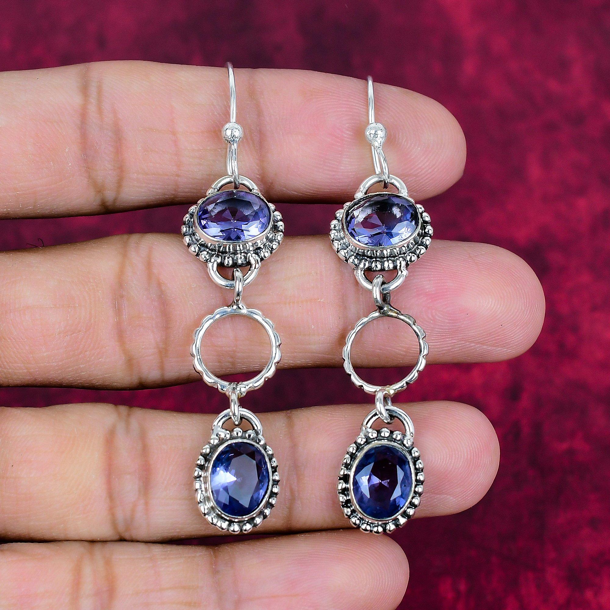 Tanzanite Handmade Gemstone Earrings, 925 Solid Sterling Silver Earrings Antique Jewelry, Earrings For Engagement Gift