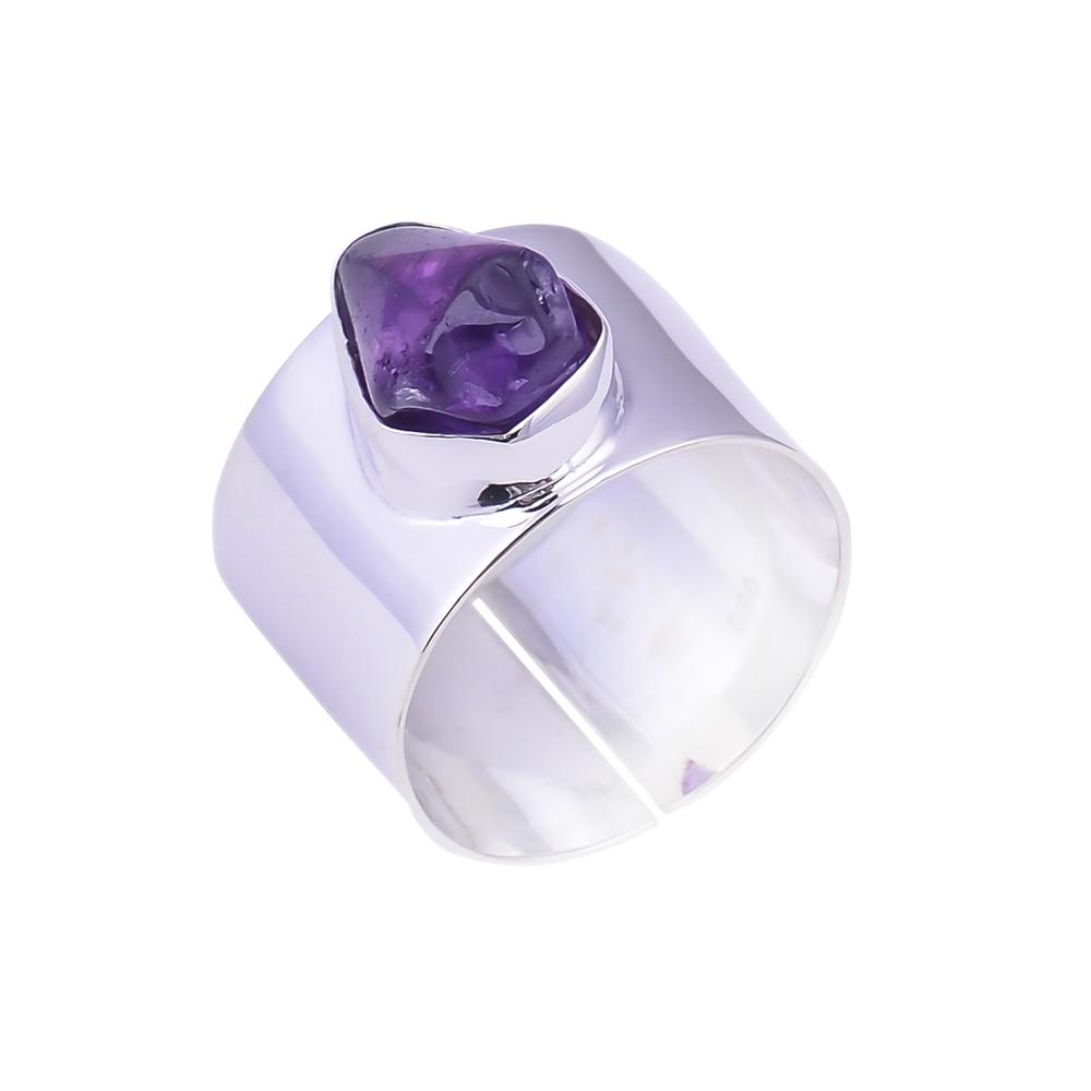Jedinečný ručně vyráběný přírodní prsten s drahým kamenem Amethyst Rough 925 mincovní stříbro jemný šperk na párty dárek