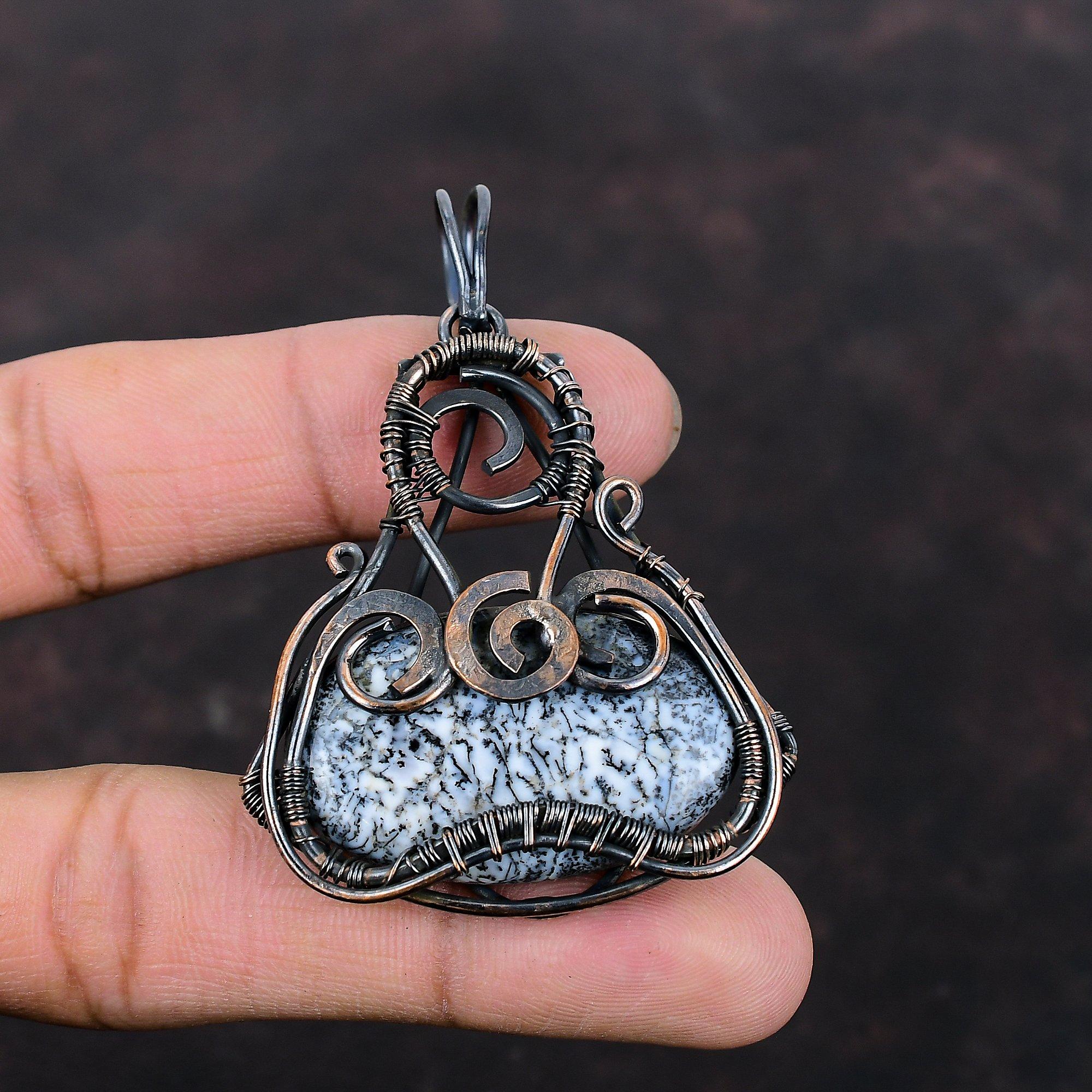 Dendrite Opal Pendant Copper Wire Wrapped Pendant Ethnic Pendant Dendrite Opal Jewelry Gift For Mom Handmade Pendant Gemstone Copper Jewelry