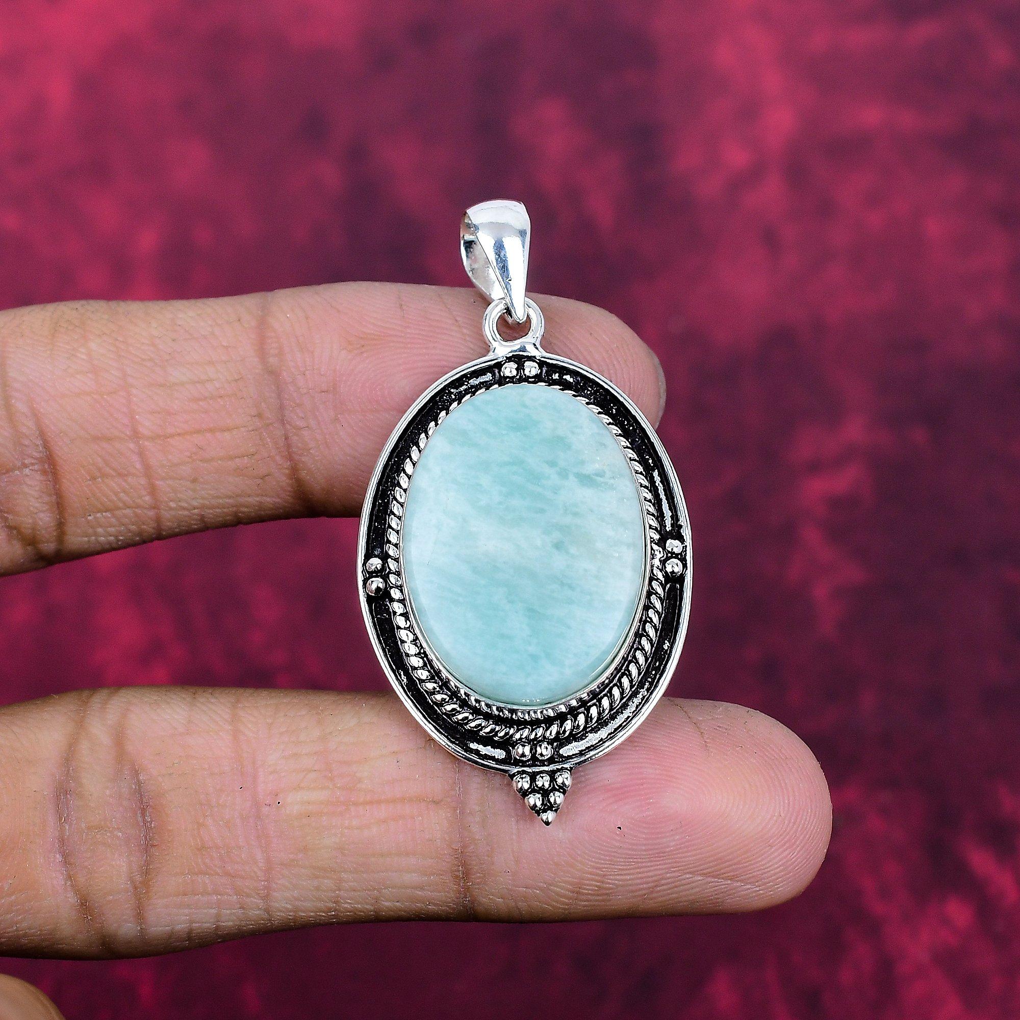 Amazonite Gemstone Jewelry, 925 Solid Sterling Silver Pendant, Handmade Boho Amazonite Pendant For Gift