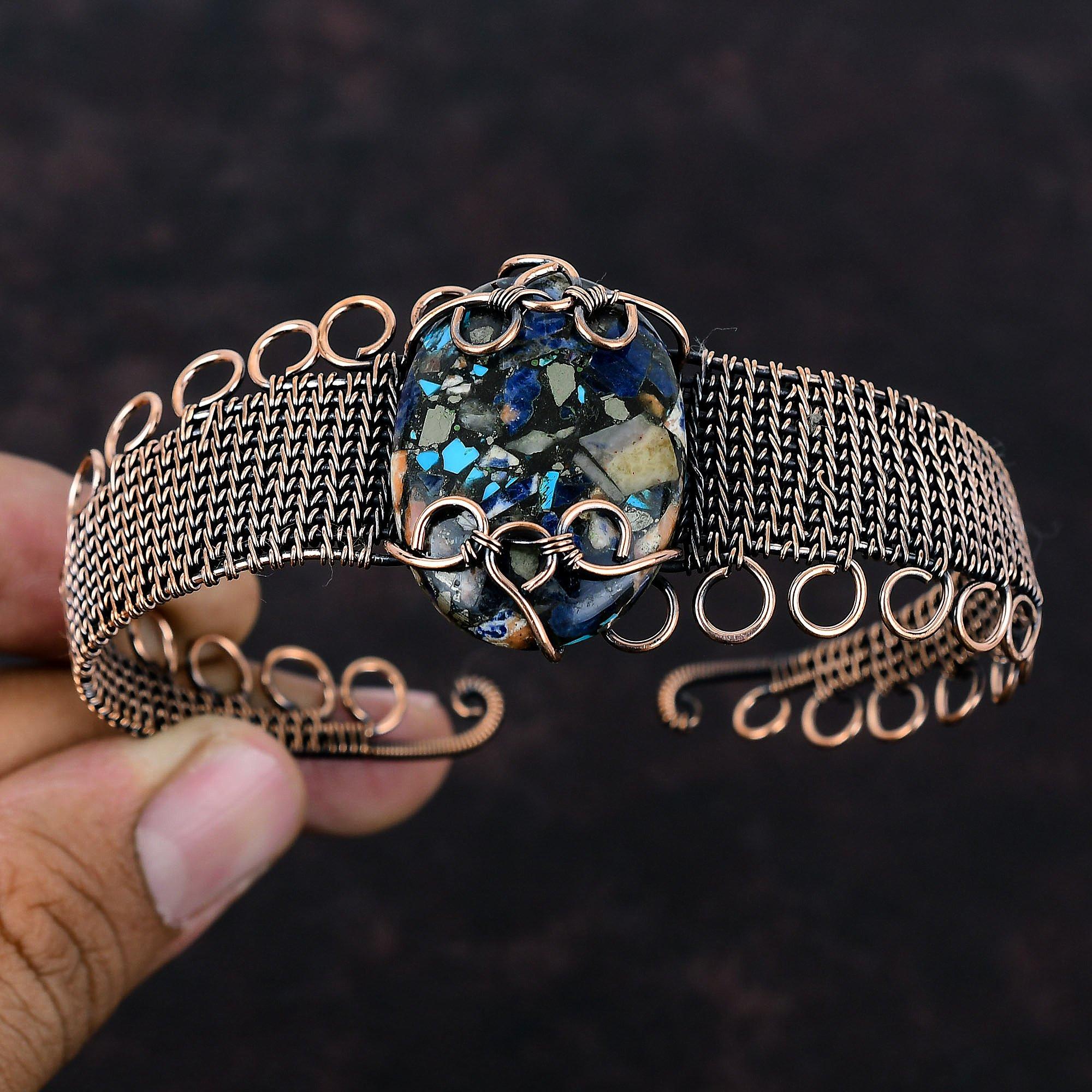 Copper Multi Turquoise Cuff Bracelet Copper Wire Wrapped Gemstone Bangle Adjustable Cuff Bracelet Copper Jewelry For Gift Handmade Jewelry
