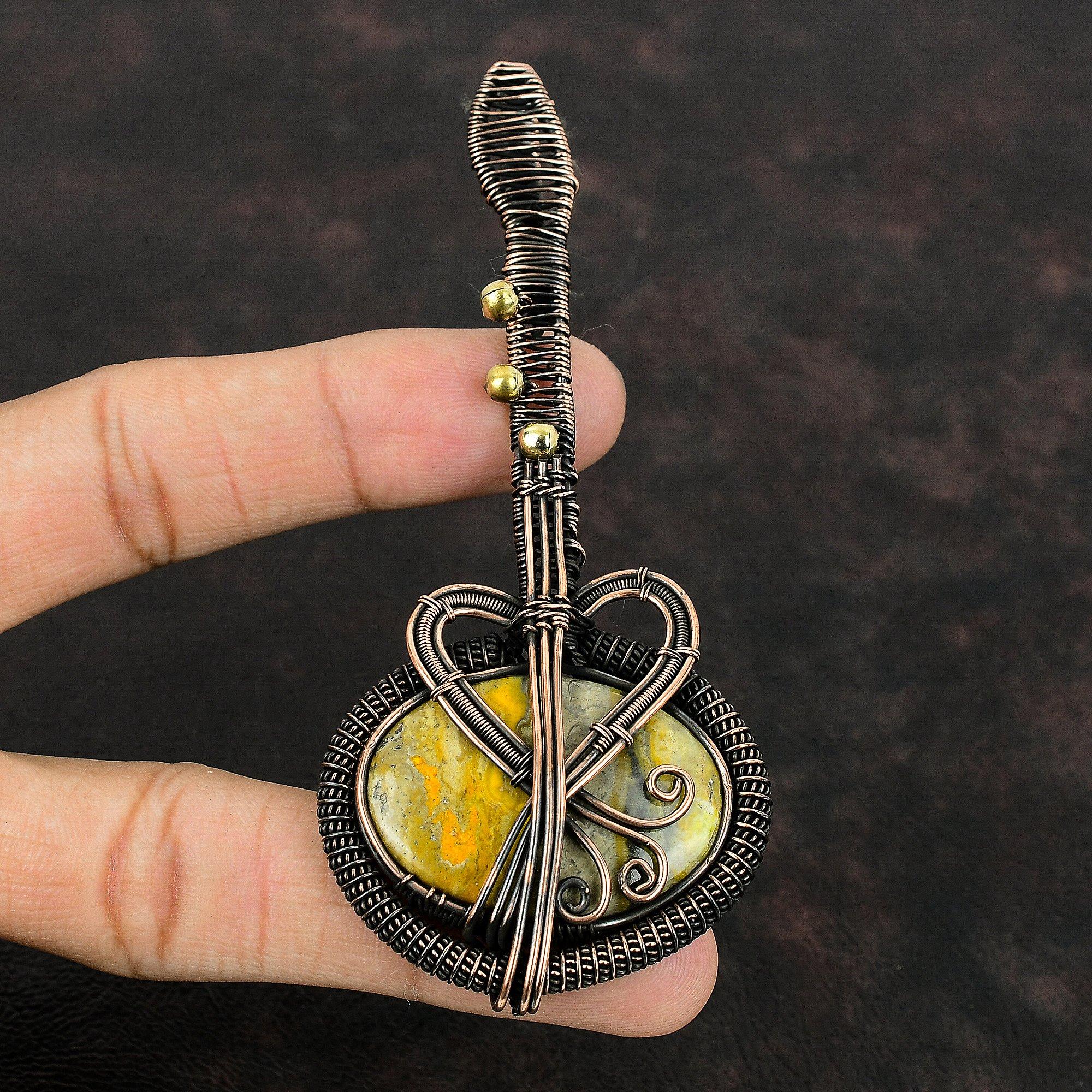Hummel Jasper Anhänger Kupferdraht Umwickelter Anhänger Edelstein Kupfer Schmuck Erstaunlicher Gitarren Anhänger Handgefertigter Drahtwickel Schmuck Geschenk Für Sie