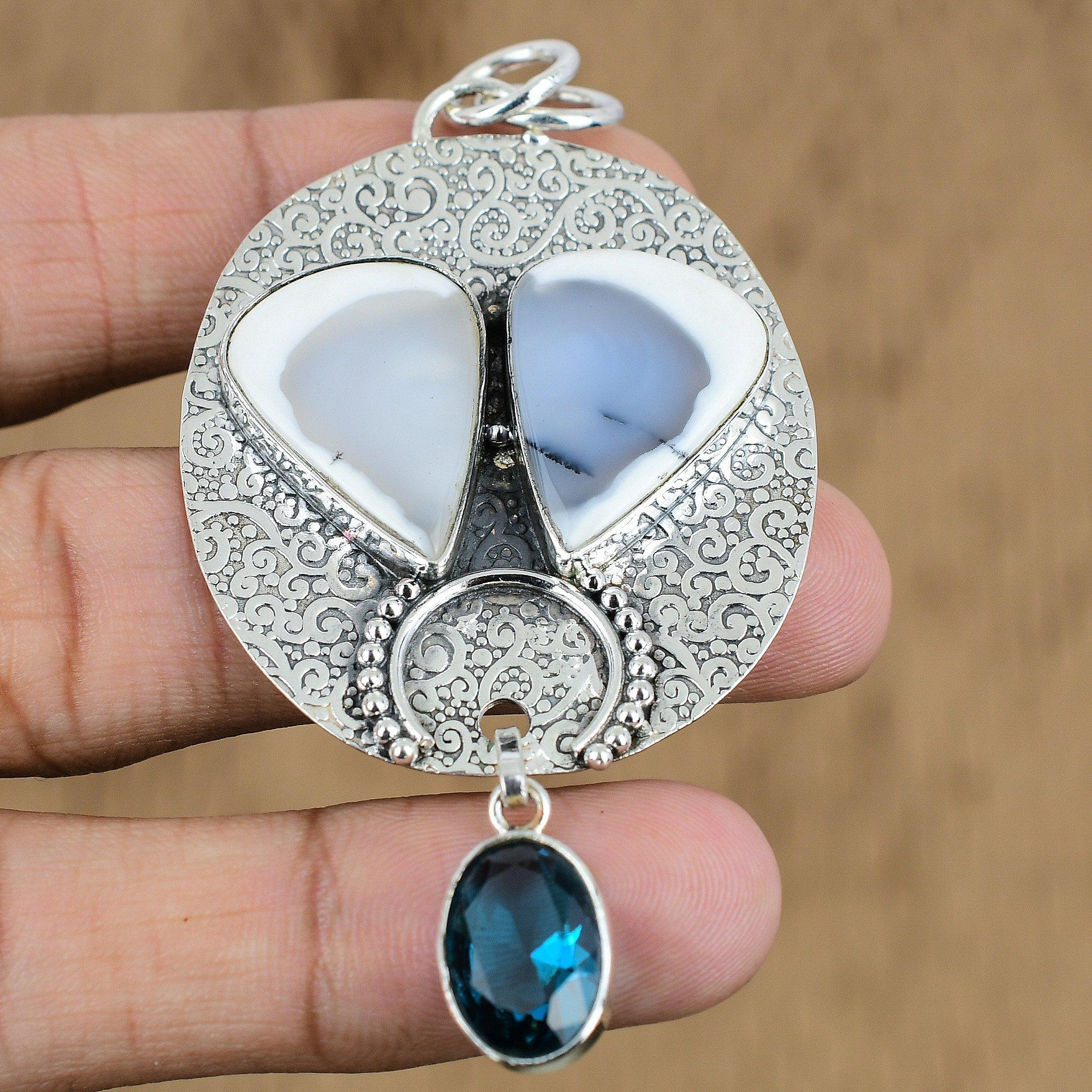 Natural Dendrite Opal Gemstone Jewelry 925 Sterling Silver Pendant For Girls