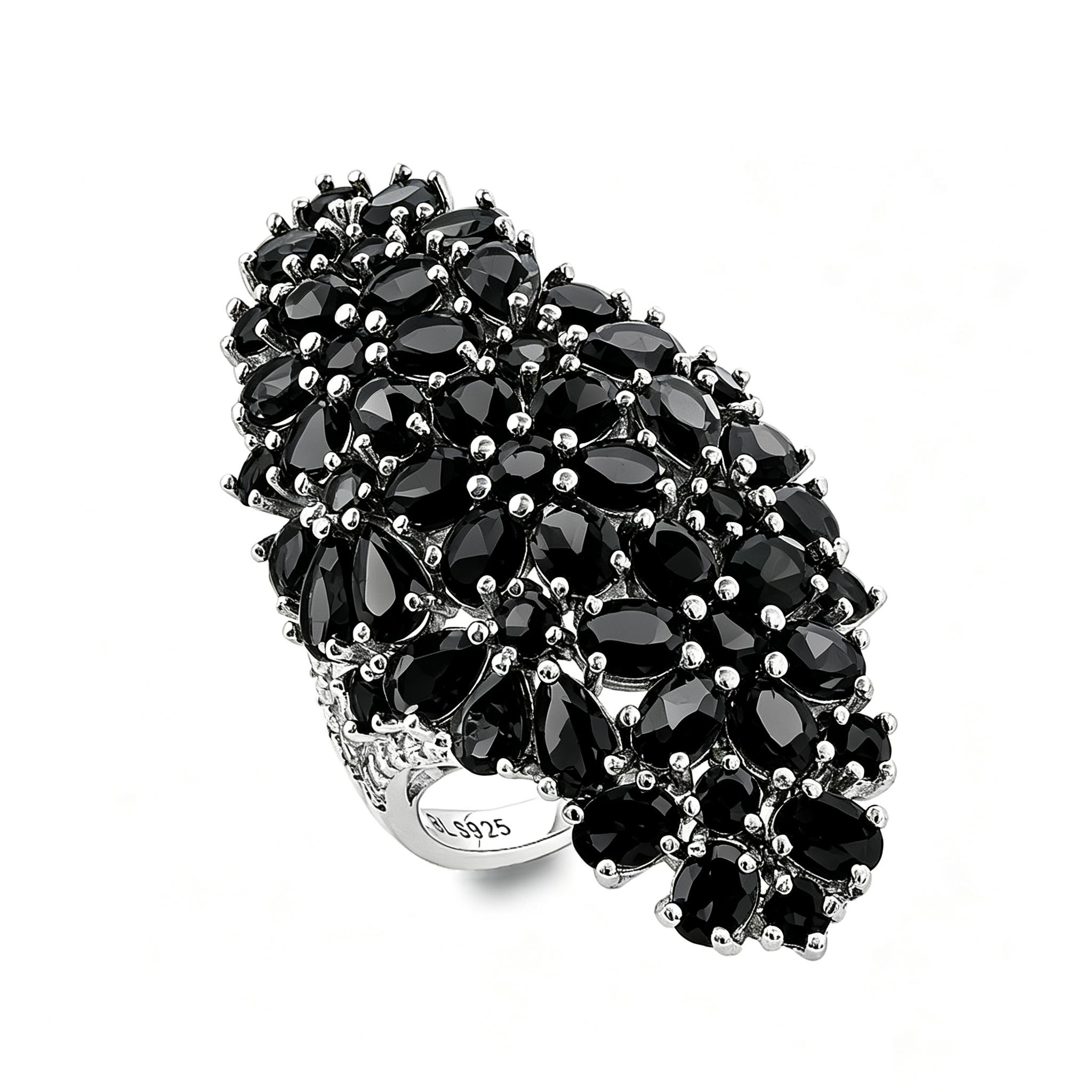 925 Sterling Silver big ring Natural Blk spinel elegant and noble for women's anniversary & banquet & engagement gift
