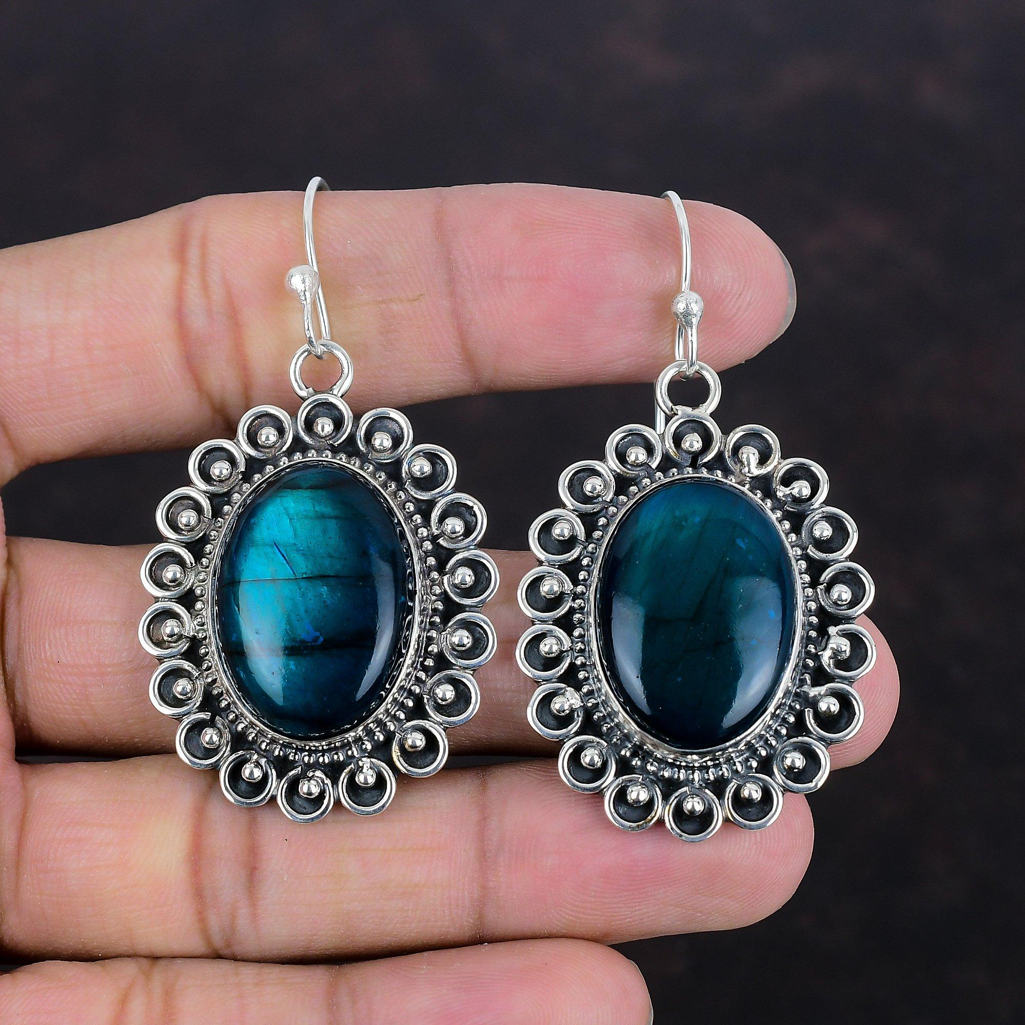 Neon Flash Labradorit Cercei Bijuterii originale din pietre prețioase Cercei din argint 925 Cercei eleganti lucrați manual Bijuterii de nuntă Cadouri pentru mamă