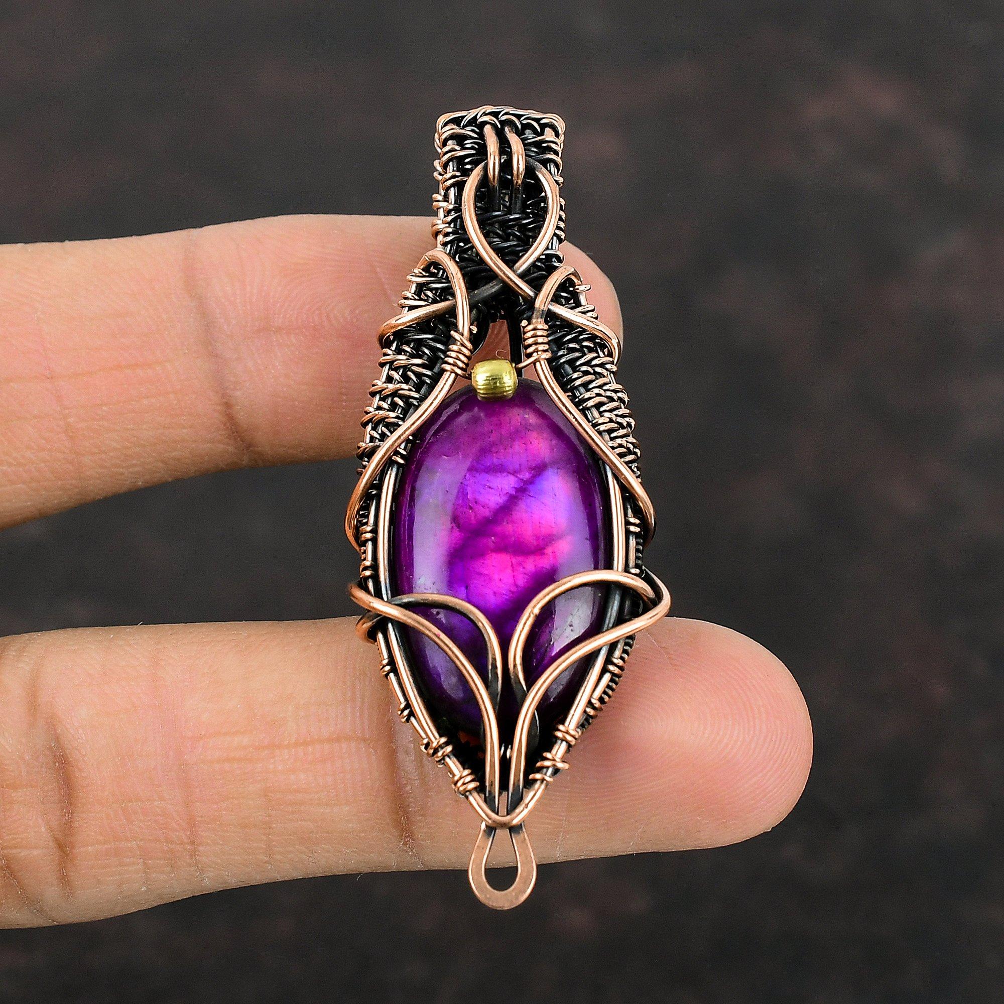 Pink Fire Labradorite Copper Pendant Copper Wire Wrapped Gemstone Pendant Handmade Copper Wire Jewelry Gift For Wife Labradorite Jewelry