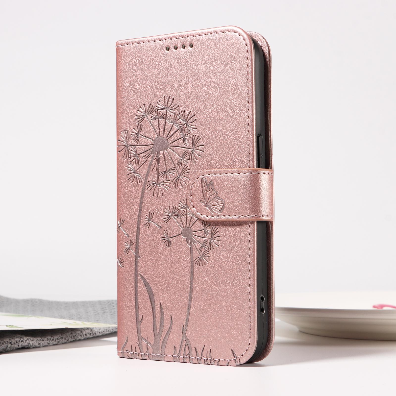 Leather Wallet Flip Case For OPPO A57S A77 A15 A15S A16 A16S A54S A17 A96 4G 5G Dandelion Embossed Design, Card Slots, Wrist Strap