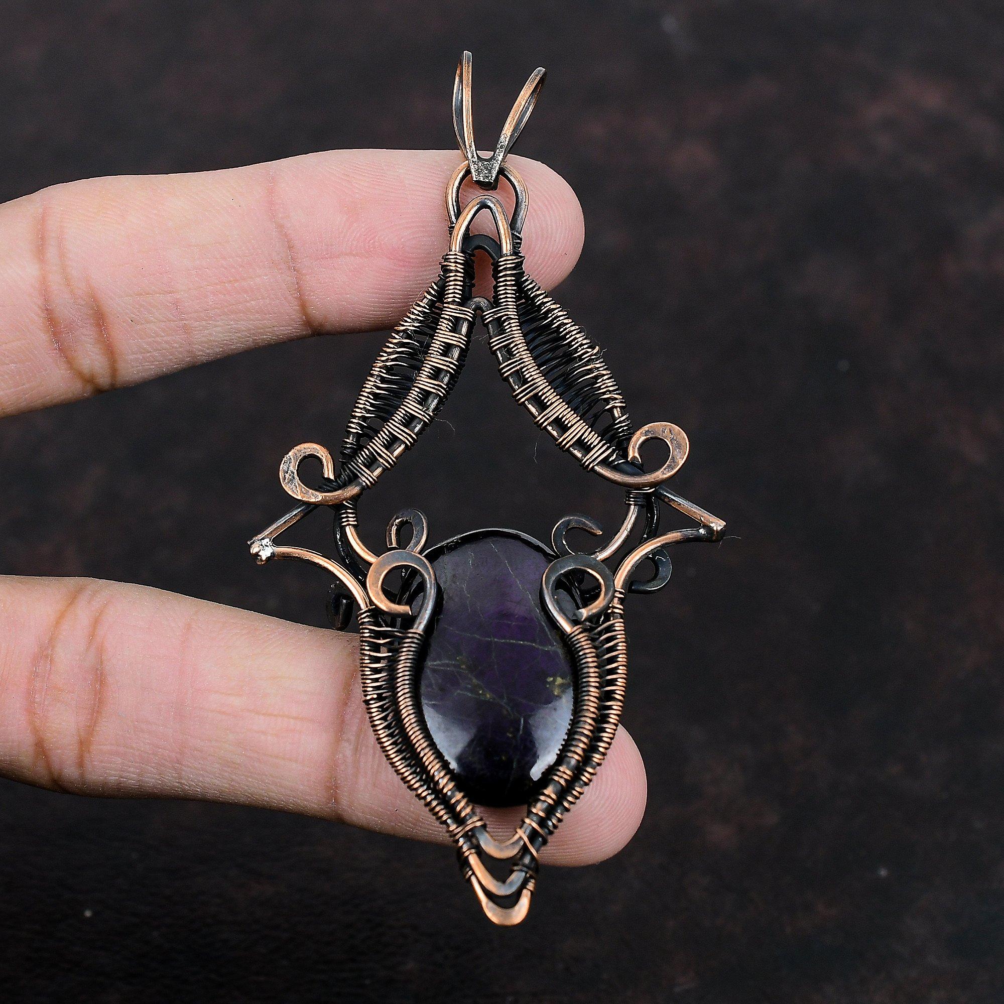 Sugilite Pendant Copper Wire Wrapped Pendant Unique Pendant Sugilite Gemstone Jewelry Handmade Pendant Copper Wire Wrap Jewelry Gift For Mom