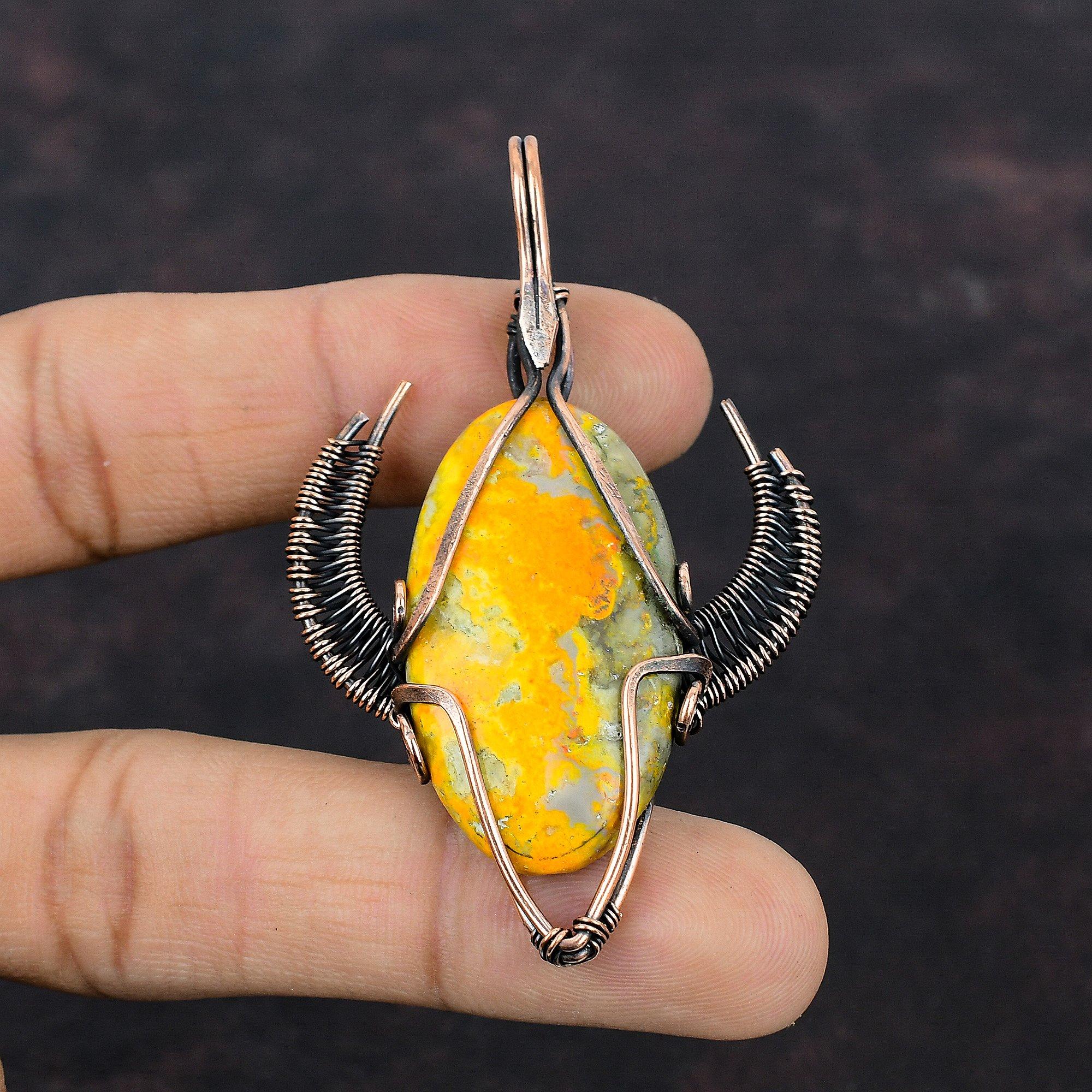 Hummeljaspis Anhänger Kupferdraht gewickelter Anhänger Handgefertigter Edelsteinanhänger Stierkopf Form Anhänger Kupferdraht Schmuck Geschenk für Freund