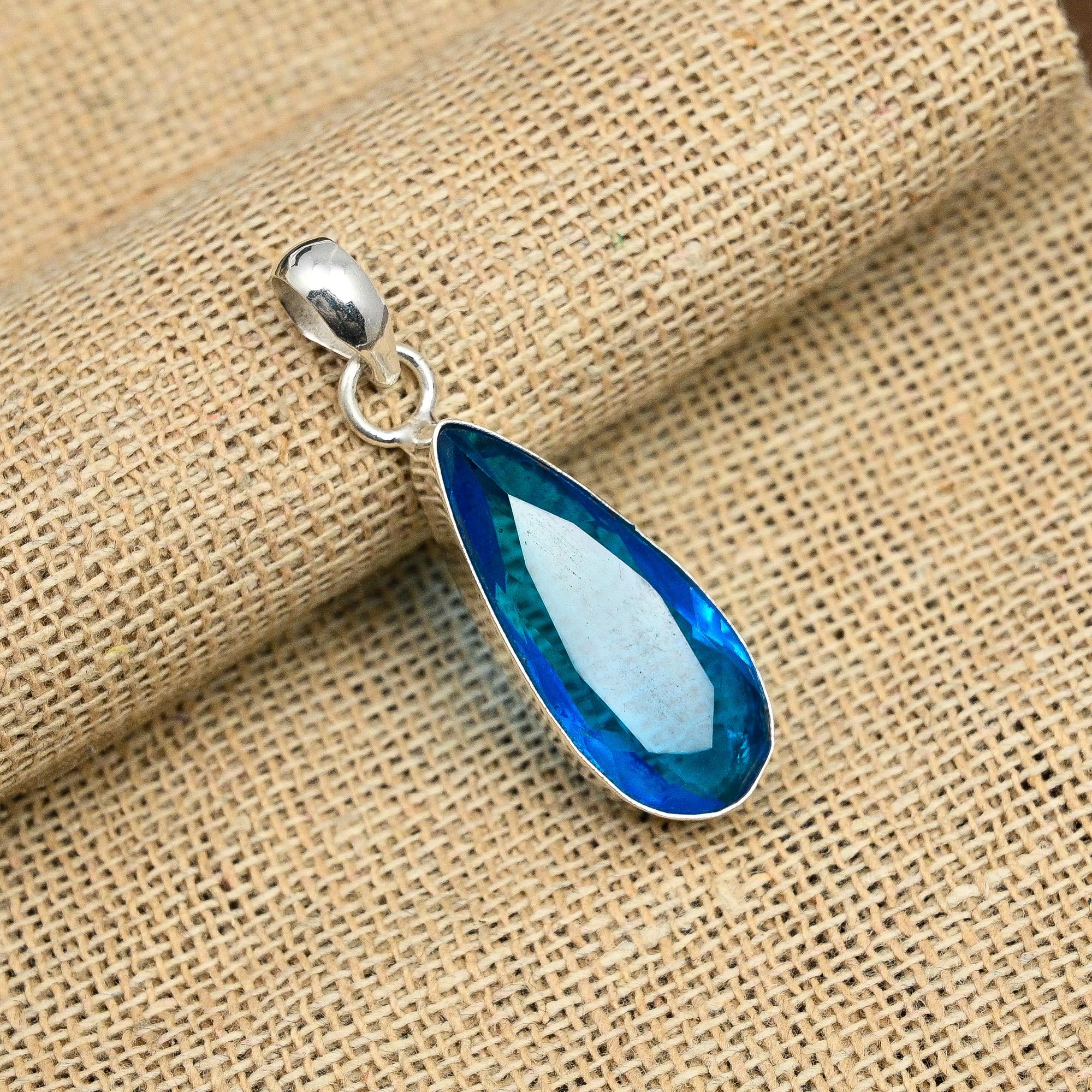 Vakker London Blue Topaz Edelsten Håndlaget 925 Sterlingsølv Smykker For Kvinner