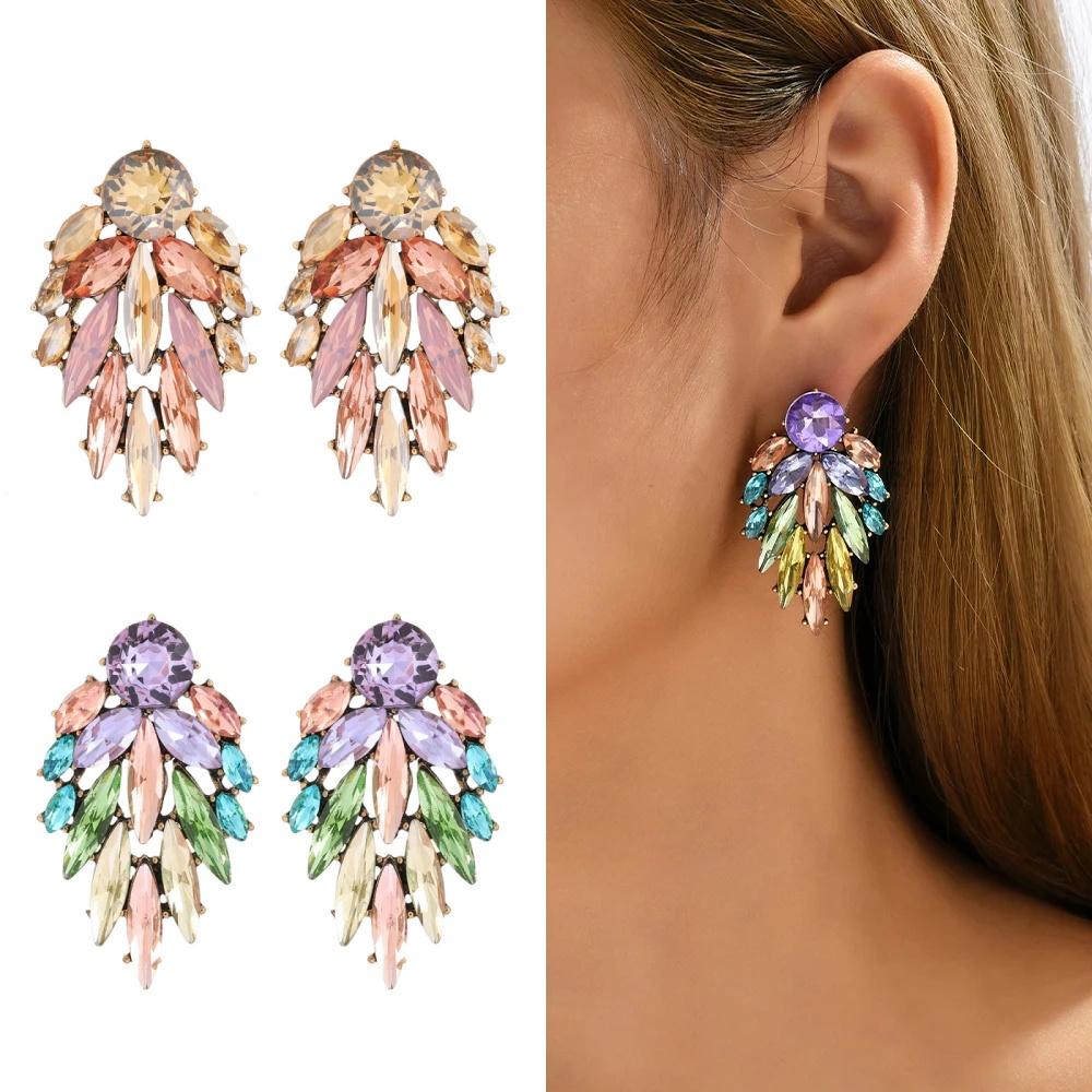 Rhinestone Stud Earrings for Women Vintage Geometric Ear Jewelry Accessories