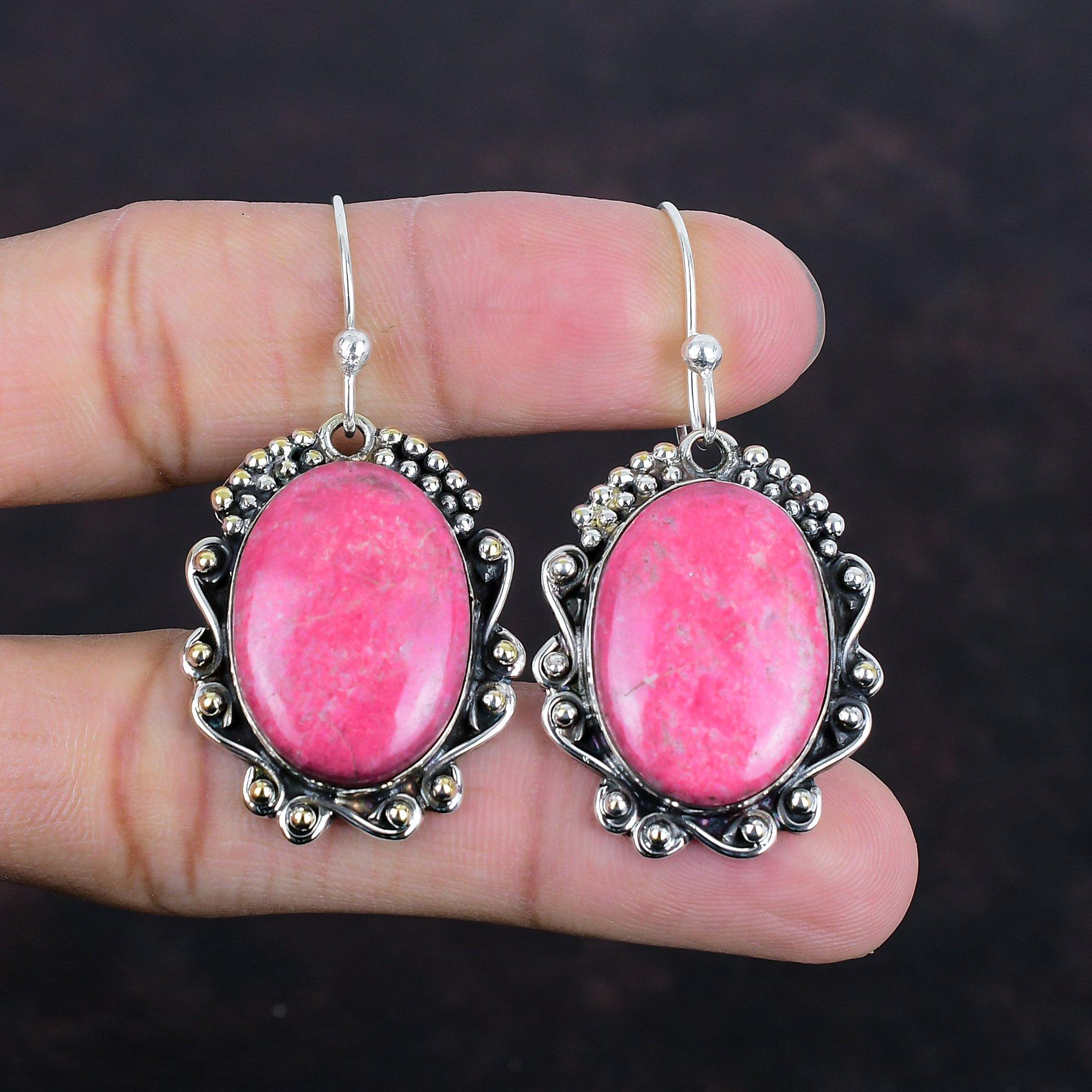 Thulite Earring 925 Sterling Silver Earring Amazing Jewelry Genuine Gemstone Earring Handmade Thulite Jewelry Gifts For Women Unique Earring