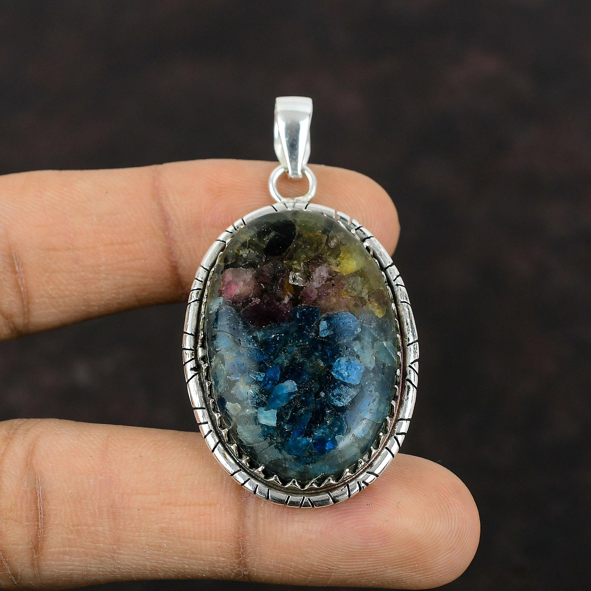Copper Watermelon Tourmaline Pendant Real Gemstone Jewelry 925 Sterling Silver Pendant Handmade Stylish Jewelry Engagement Gift For Bridal