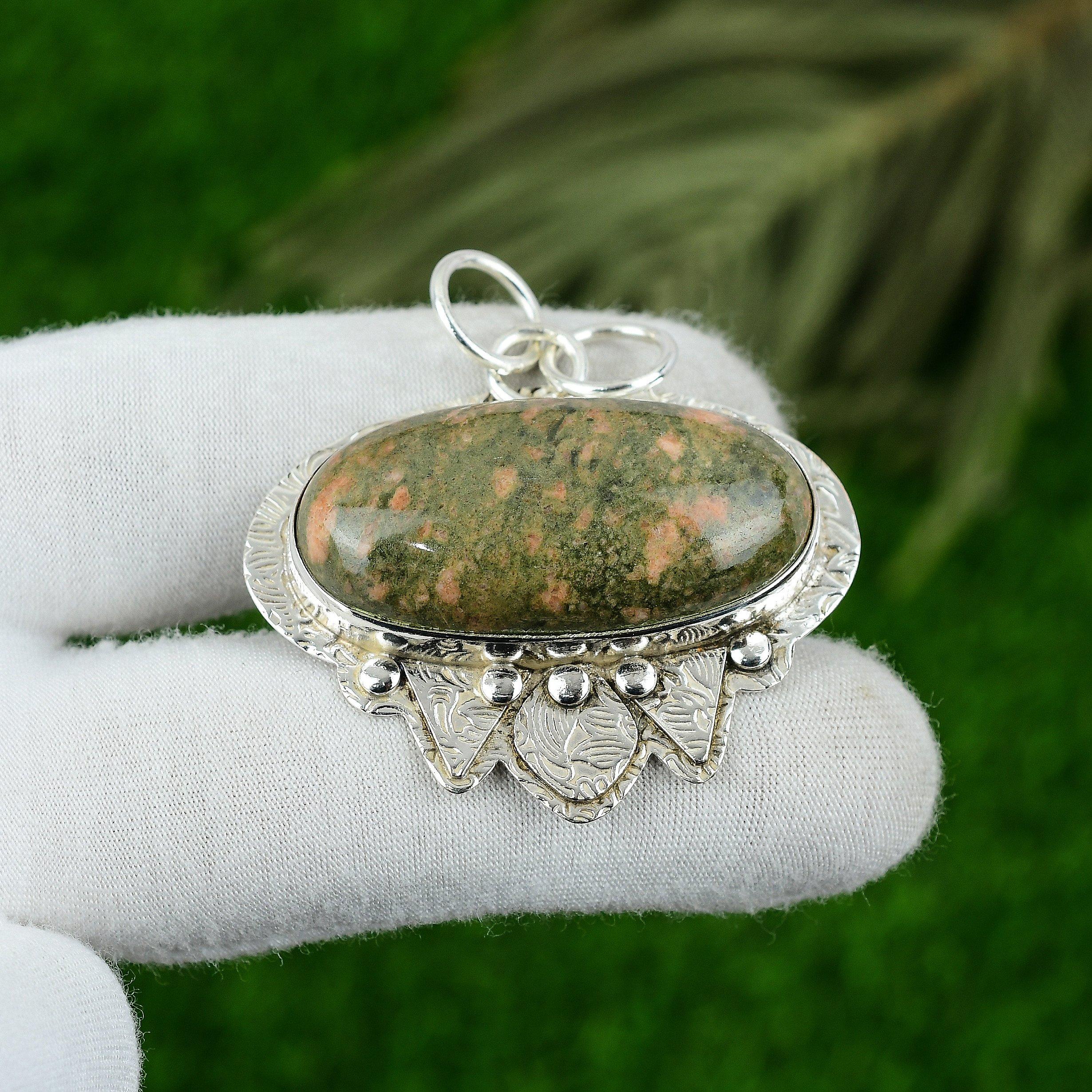 Sterling Silver Unakite Gemstone Birthday Wife Engagement Unique Pendant Jewelry