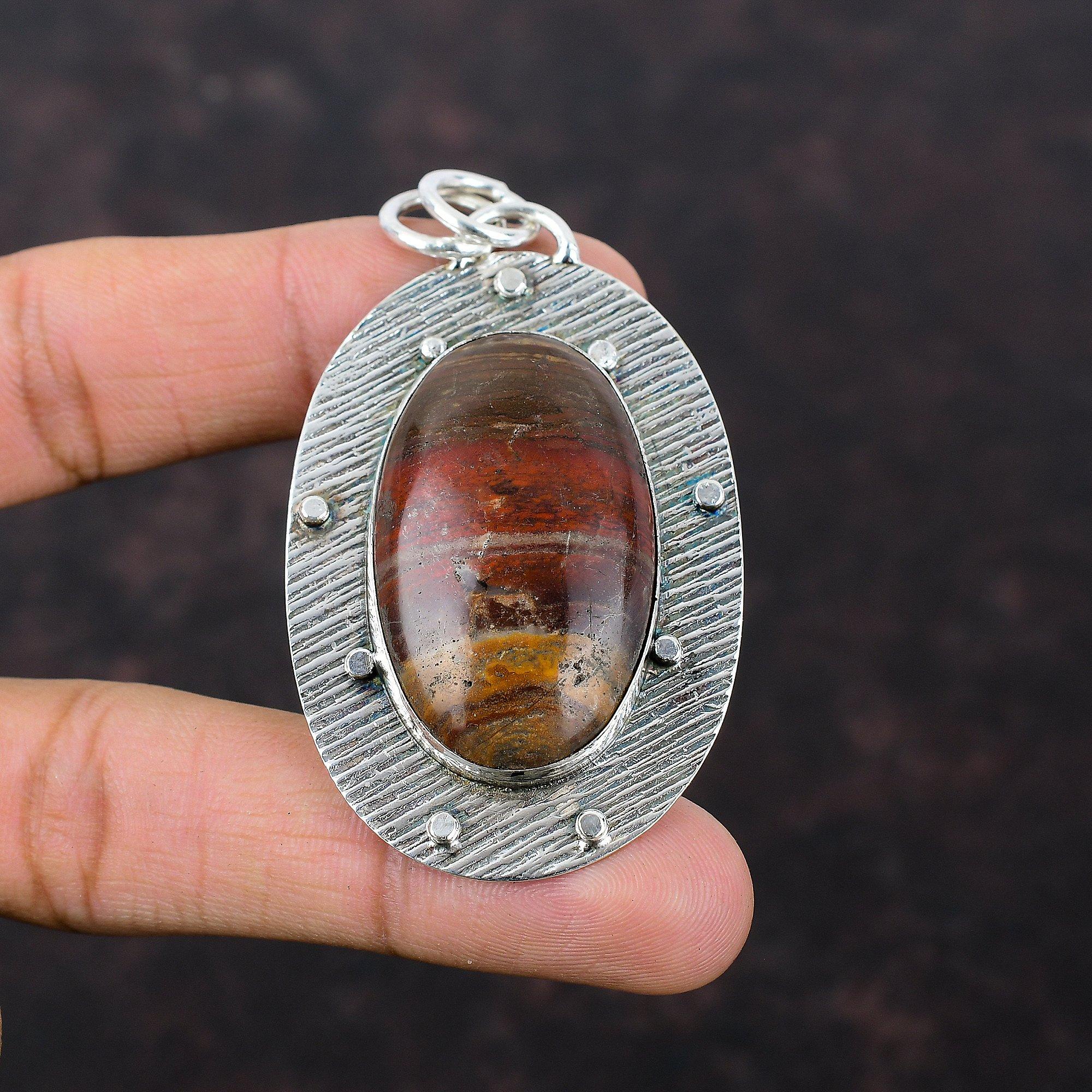 Red Snakeskin Jasper Pendant 925 Sterling Silver Pendant Genuine Gemstone Jewelry Handmade Unique Style Pendant Gift For Wife Silver Jewelry