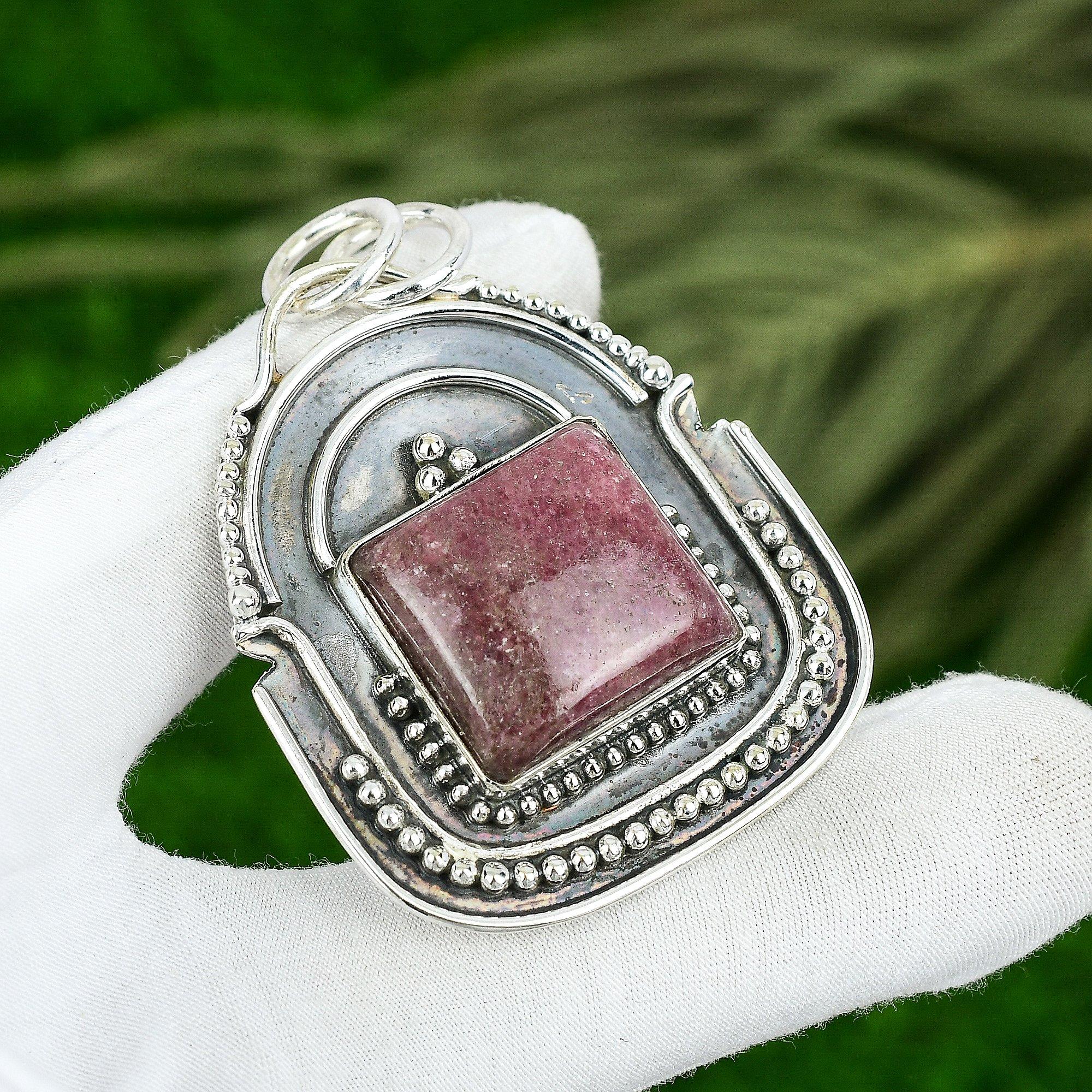 Saldi Festa dell'Amicizia Argento 925 Pietra Preziosa Rodonite Incastonatura Ciondolo Madre Gioielli
