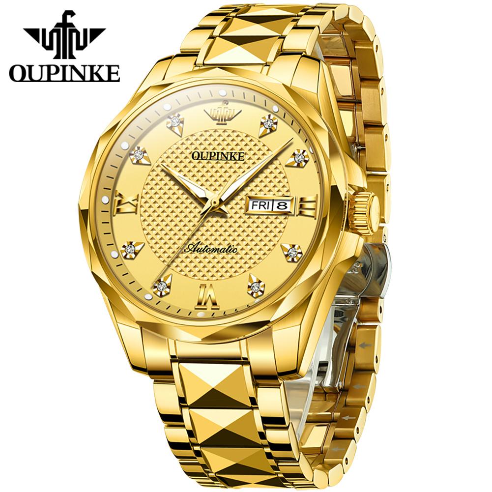 OUPINKE New Business and Leisure Men's Watch Automatic Mechanical Watch Stainless Steel Business Double Calendar Waterproof High-end Watch