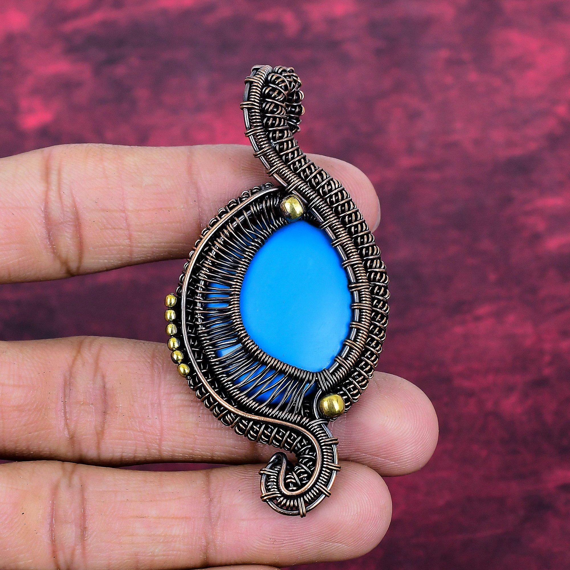 Sleeping Beauty Turquoise Gemstone Pendant Handmade Copper Wire Wrapped Pendant