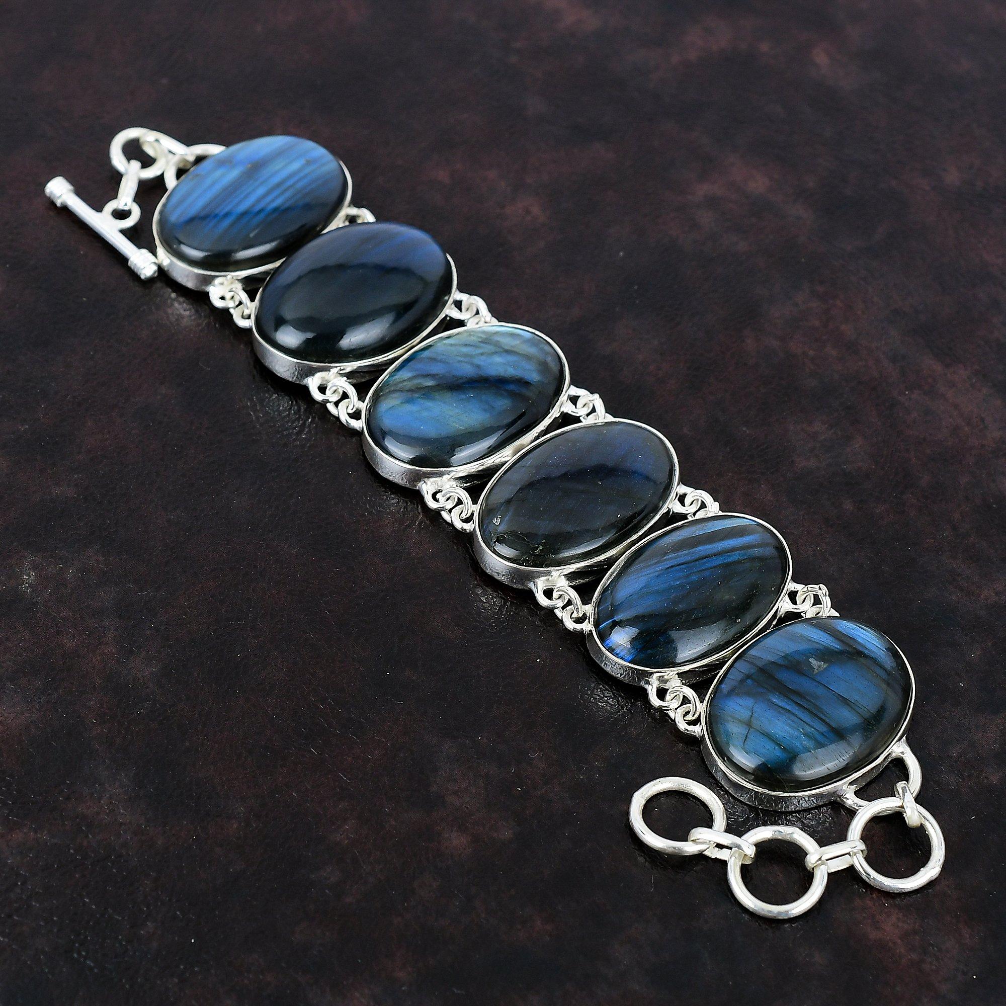 Brățară labradorit Bijuterii cu piatră de vindecare Brățară din argint 925 Bijuterii cu pietre prețioase Brățară cu lanț reglabil realizat manual Cadou pentru mireasă