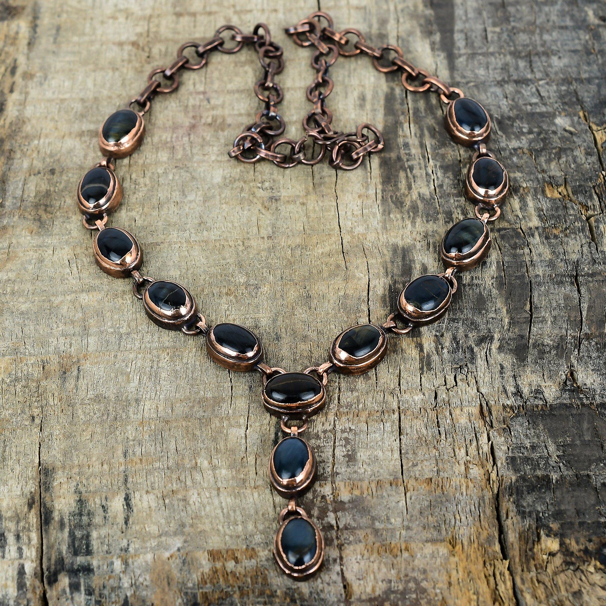 Pietersite Necklace Electroformed Copper Necklace Adjustable Chain Gemstone Necklace Antique Copper Jewelry Gifts for Wife Handmade Necklace