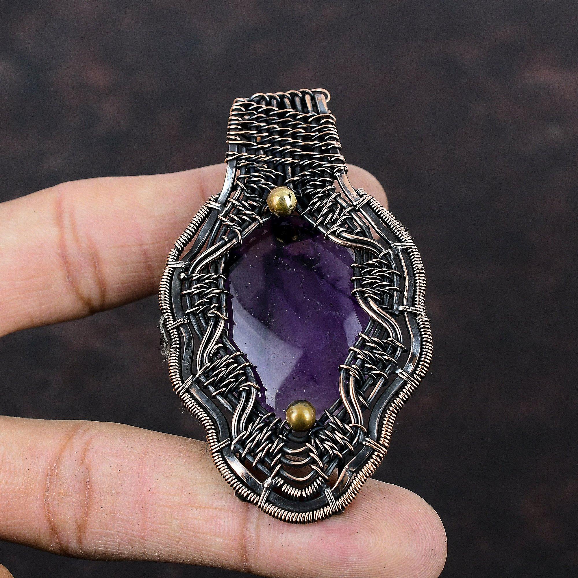 Star Amethyst Pendant Copper Wire Wrapped Pendant Gemstone Pendant Star Amethyst Jewelry Handmade Pendant Copper Wire Jewelry Gift For Mom
