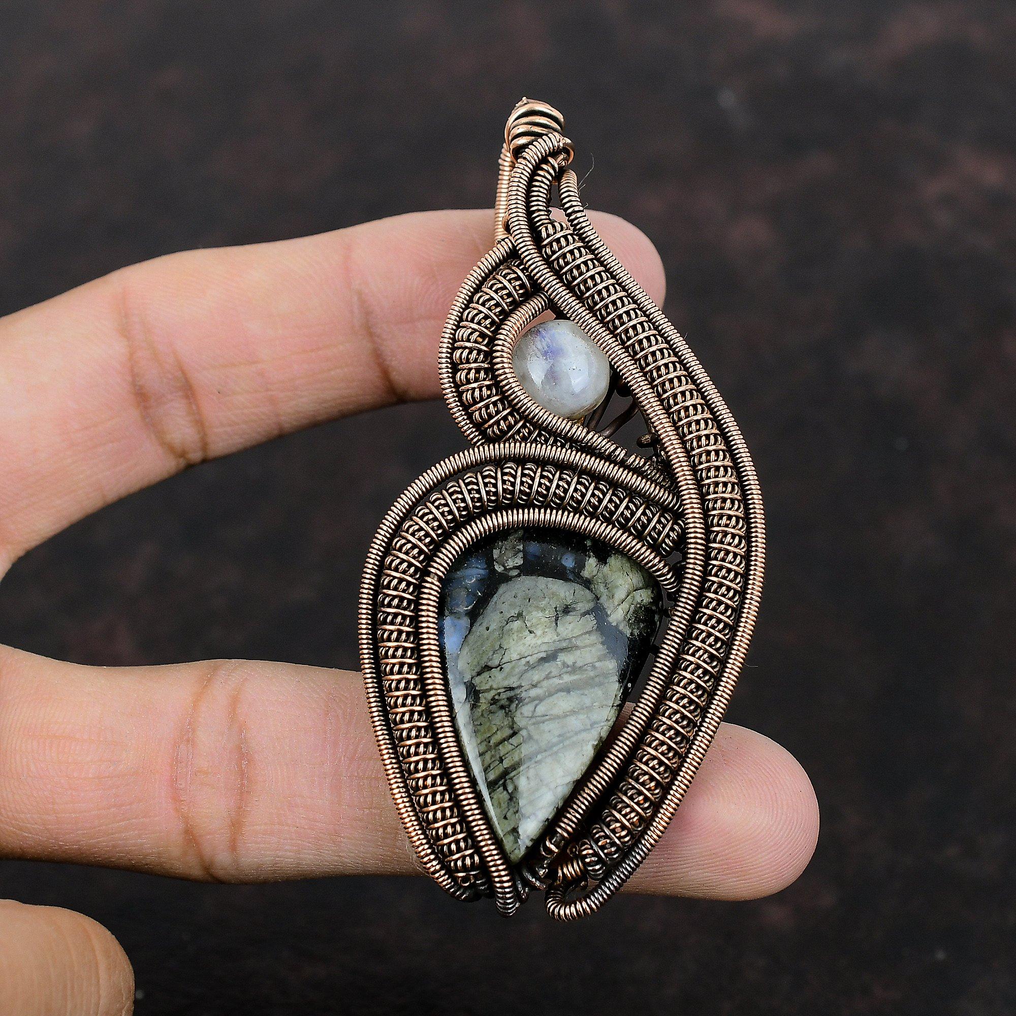 Que Sera Pendant Rainbow Moonstone Pendant Copper Wire Wrapped Pendant Handmade Gemstone Pendant Copper Jewelry For Gift Wire Wrap Jewelry