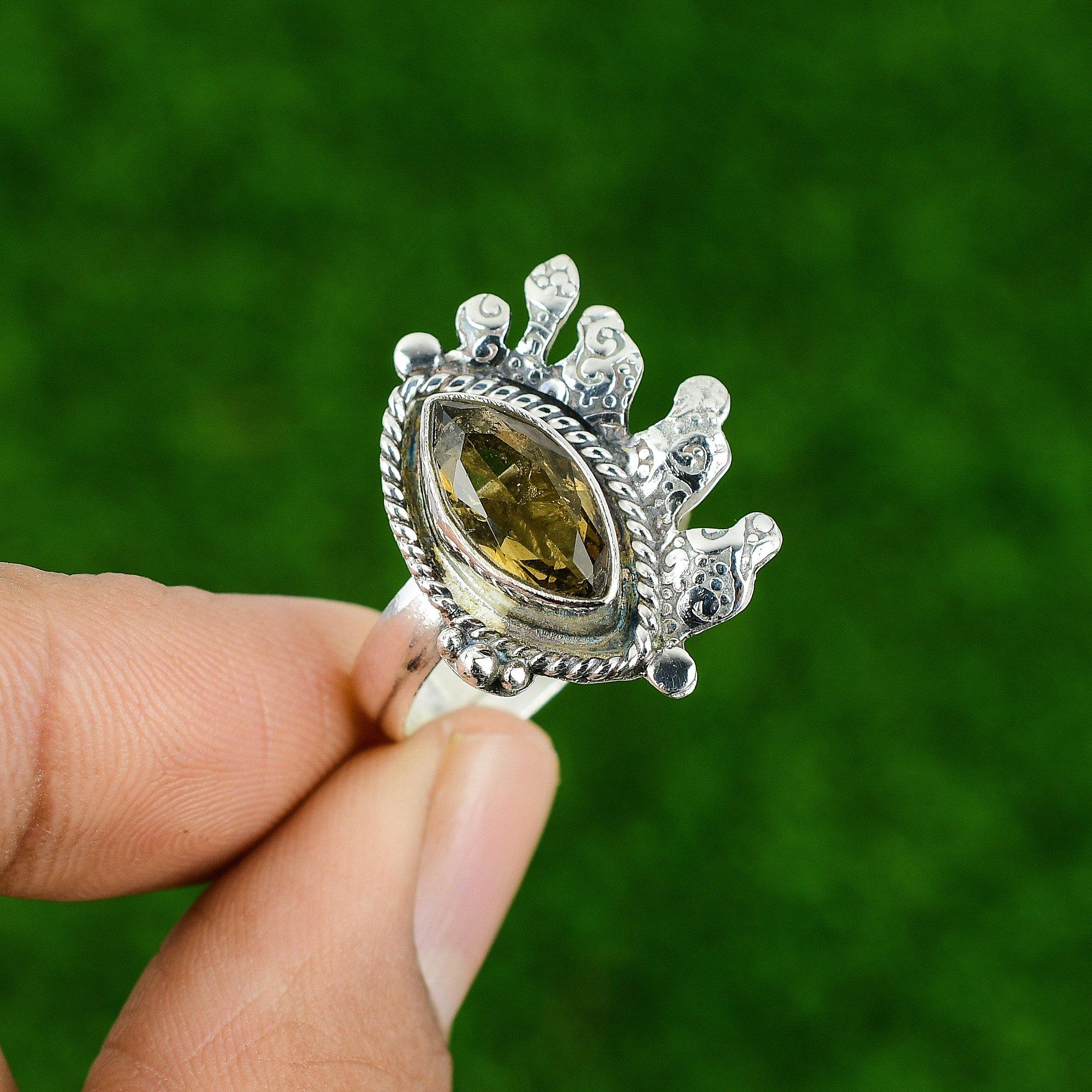Mothers day Sale Marquise Natural Green Amethyst Multi Stone New Ring 925 Silver