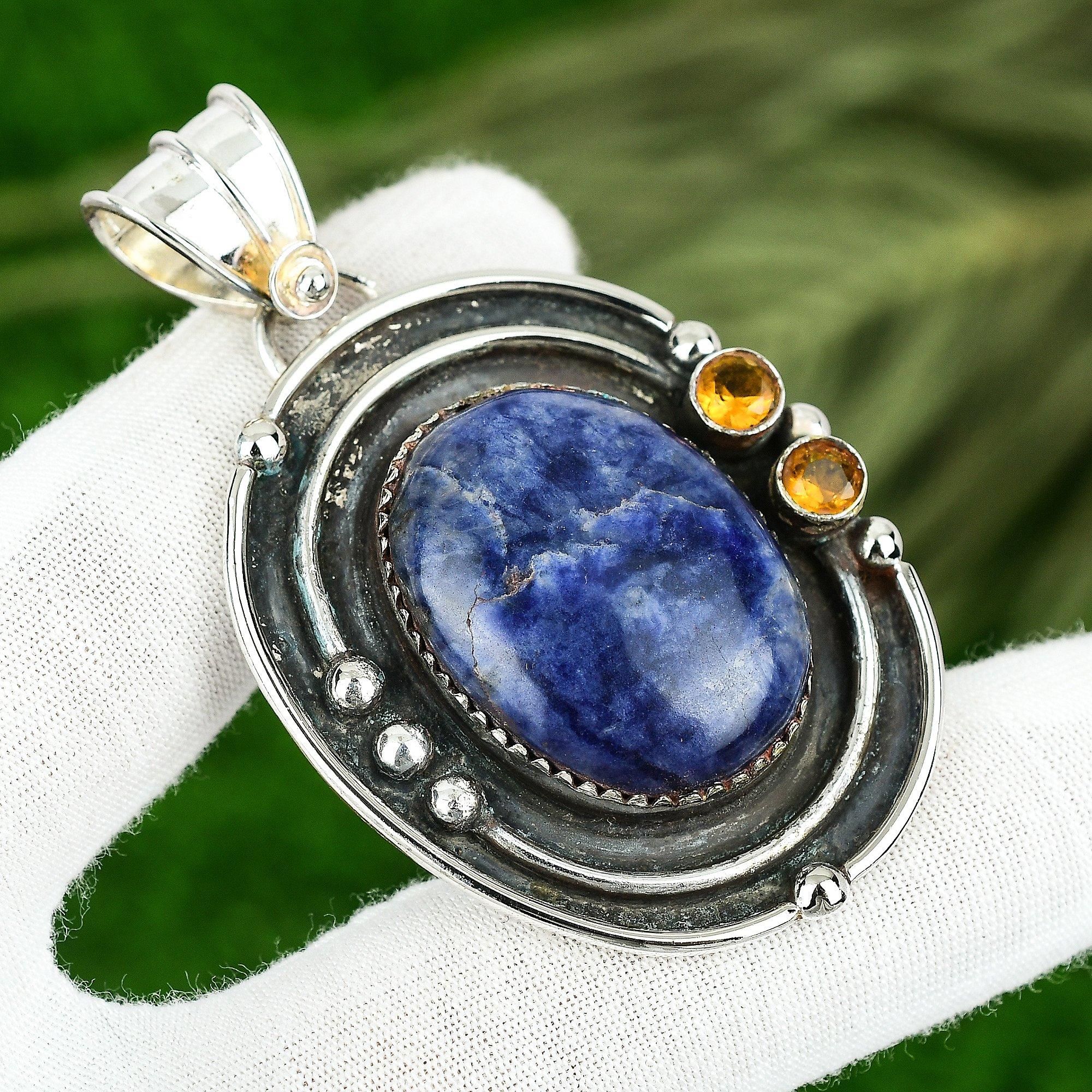 Venda de Dia da Amizade Sodalita Natural Citrino Prata 925 Pingente Mãe Joia