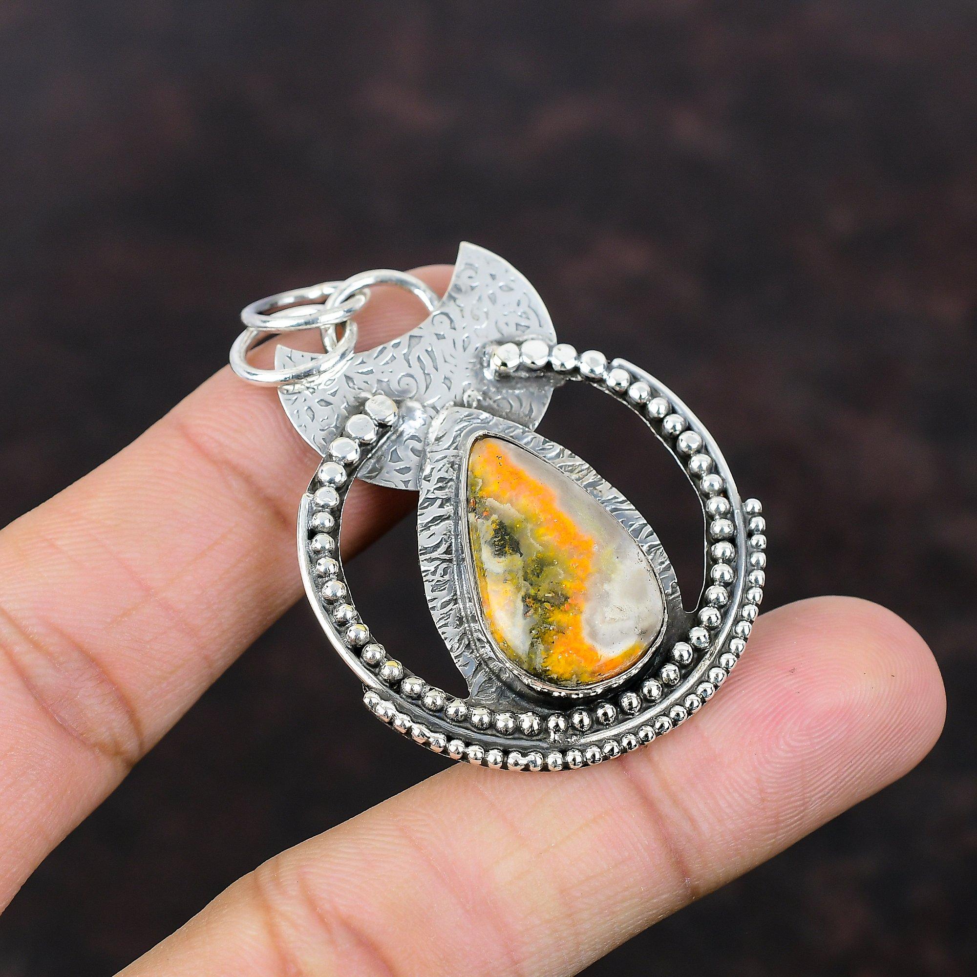 Bumble Bee Jasper Pendant Handmade Boho Style Jewelry 925 Sterling Silver Pendant Genuine Gemstone Jewelry Gift For Friend Beautiful Jewelry