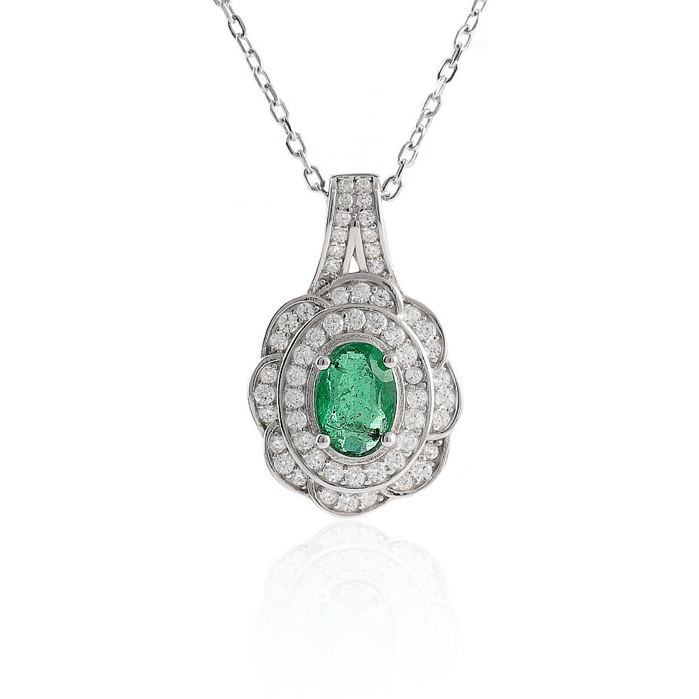 May Birthstone Natural emerald pendant Flower design 925 sterling silver necklace fine jewelry for women's engagement wear