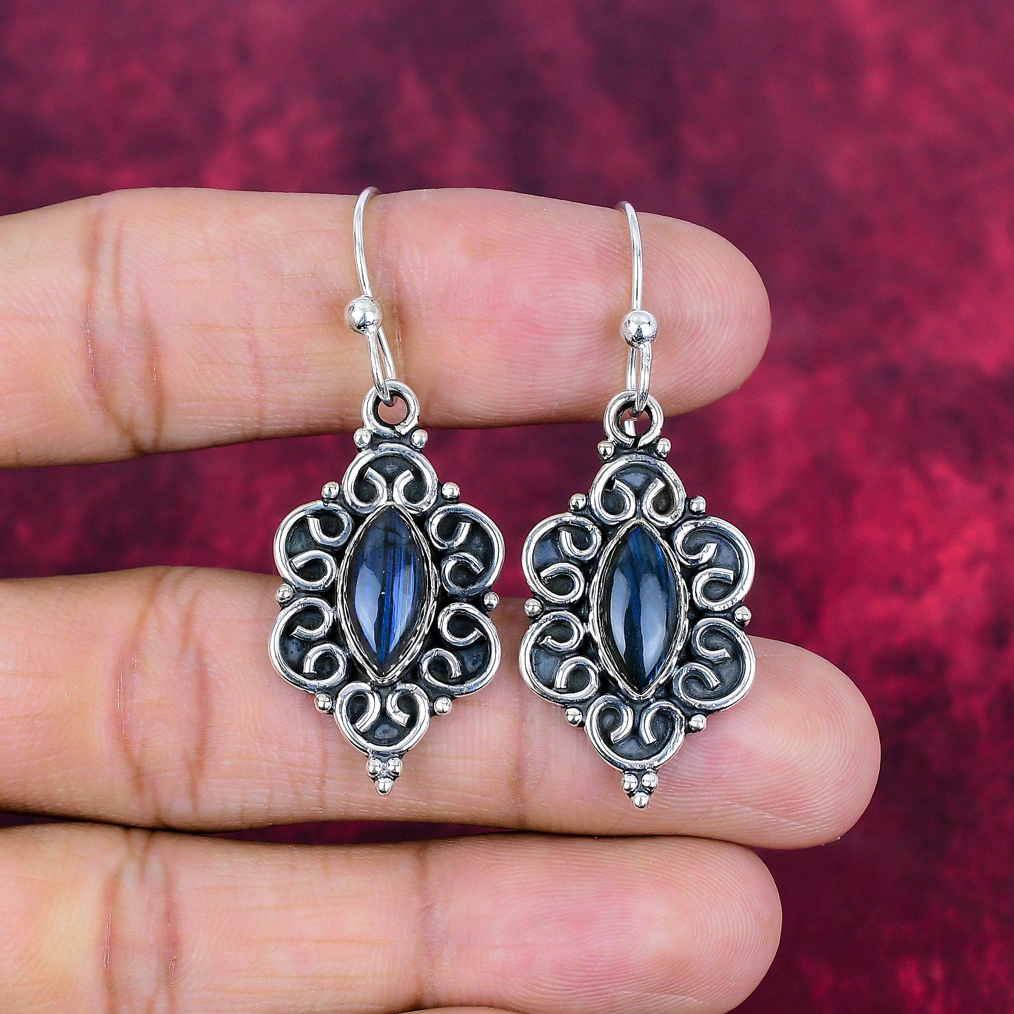 Labradorite 925 Solid Sterling Silver Earrings, Handmade Gemstone Earrings Jewelry, Gifts For Wife Brand New Earrings