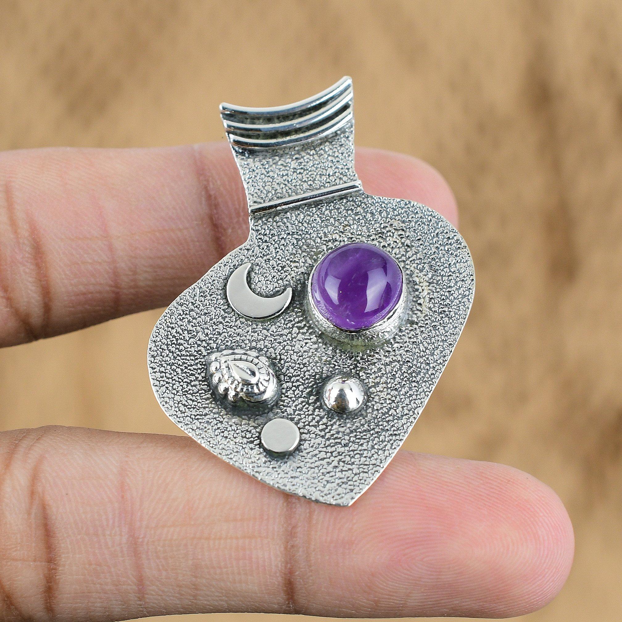 Gift For Her 925 Sterling Silver Natural African Amethyst Gemstone Pendant