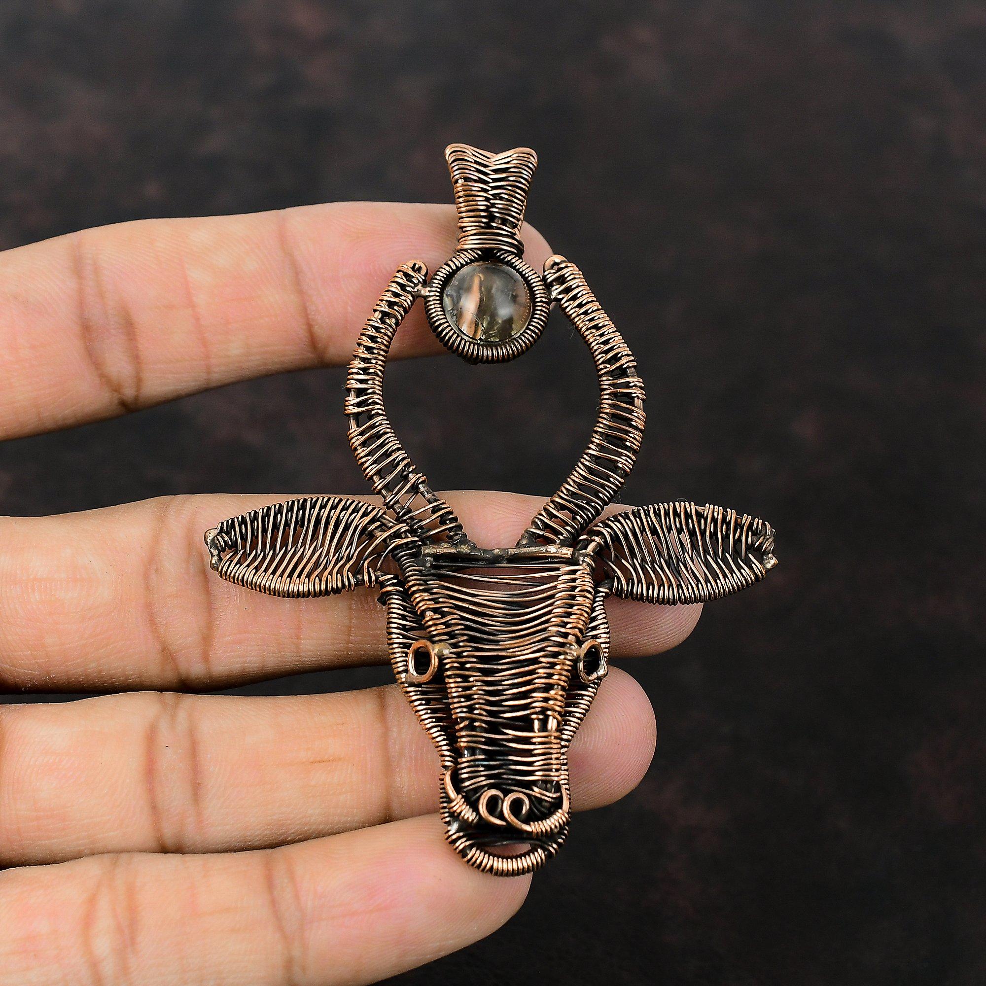 Crystal Quartz Pendant Copper Wire Wrapped Pendant Bull Face Jewelry Handmade Pendant Genuine Gemstone Pendant Copper Jewelry Gift For Women