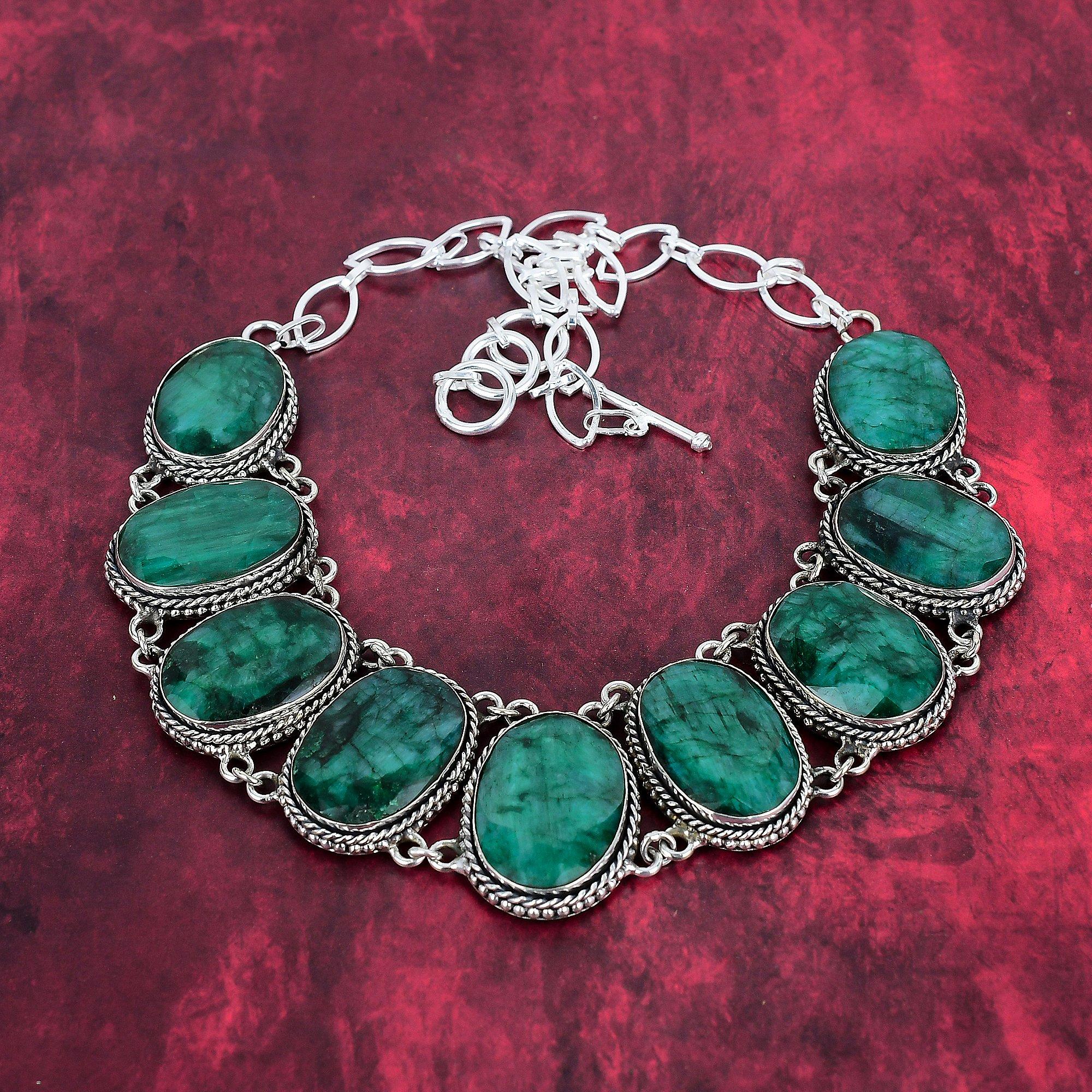 Zambian Emerald Jewelry 925 Solid Sterling Silver Necklace, Handmade Adjustable Chain Necklace Gemstone Jewelry, Gifts For Wife Brand New Necklace
