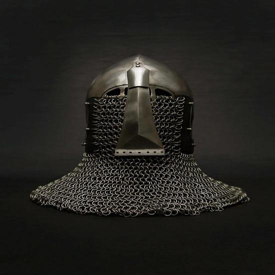 Medieval Bascinet Nasal Helmet with Chainmail Aventail Knight Armor Helmet for LARP, SCA, and Cosplay Gift