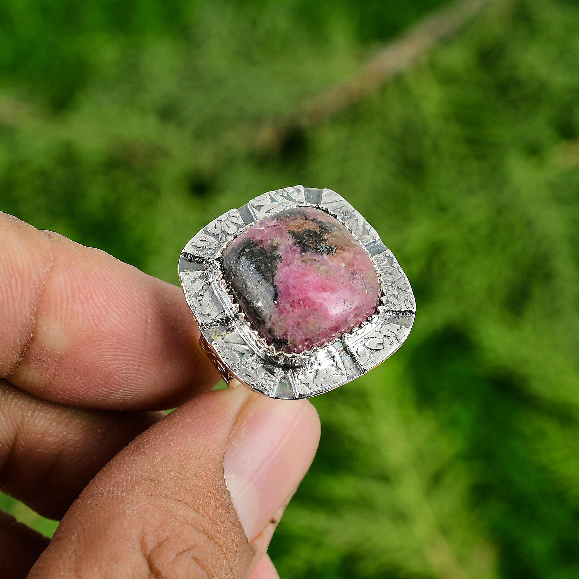 Mothers day Sale Natural Rhodonite Wife New Multi Stone Ring Jewelry 925 Silver