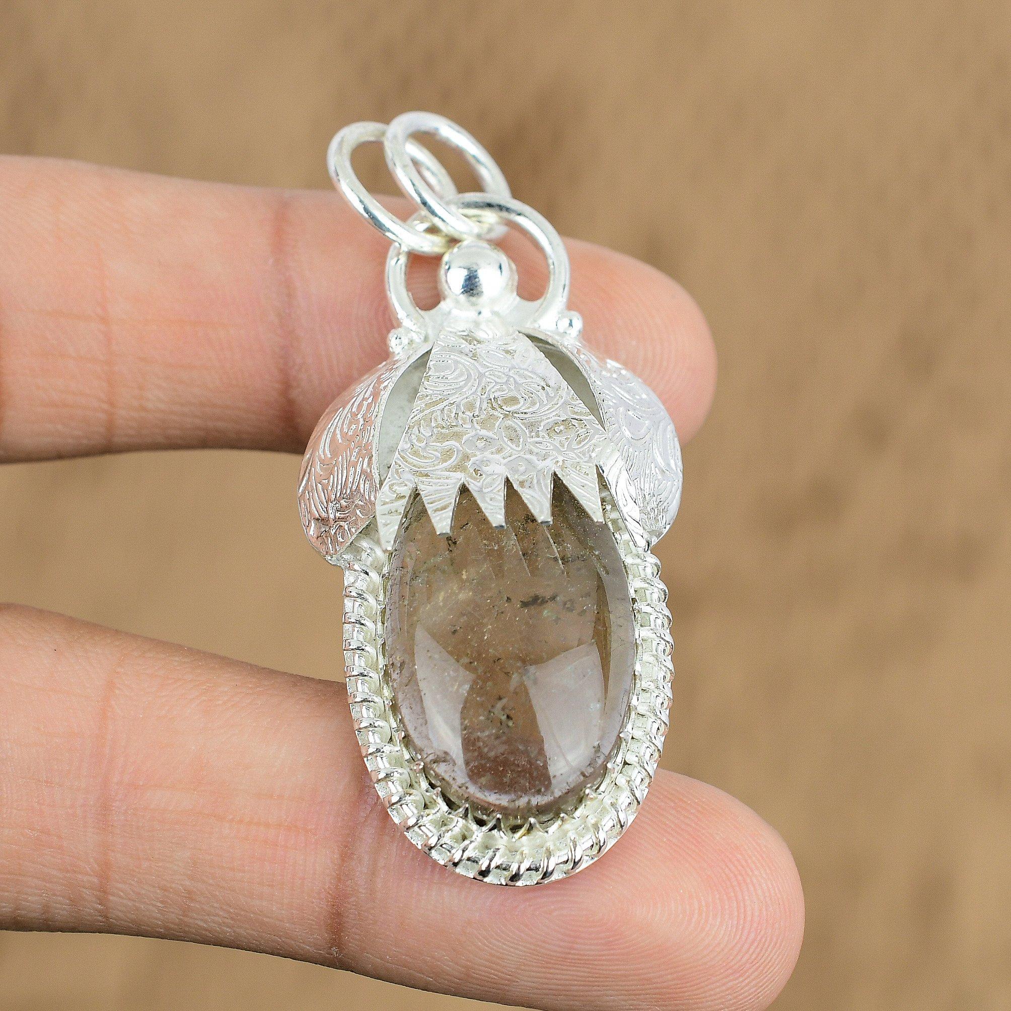 Oval Natural Golden Rutile Artisan Sister Handmade Pendant Jewelry 925 Silver
