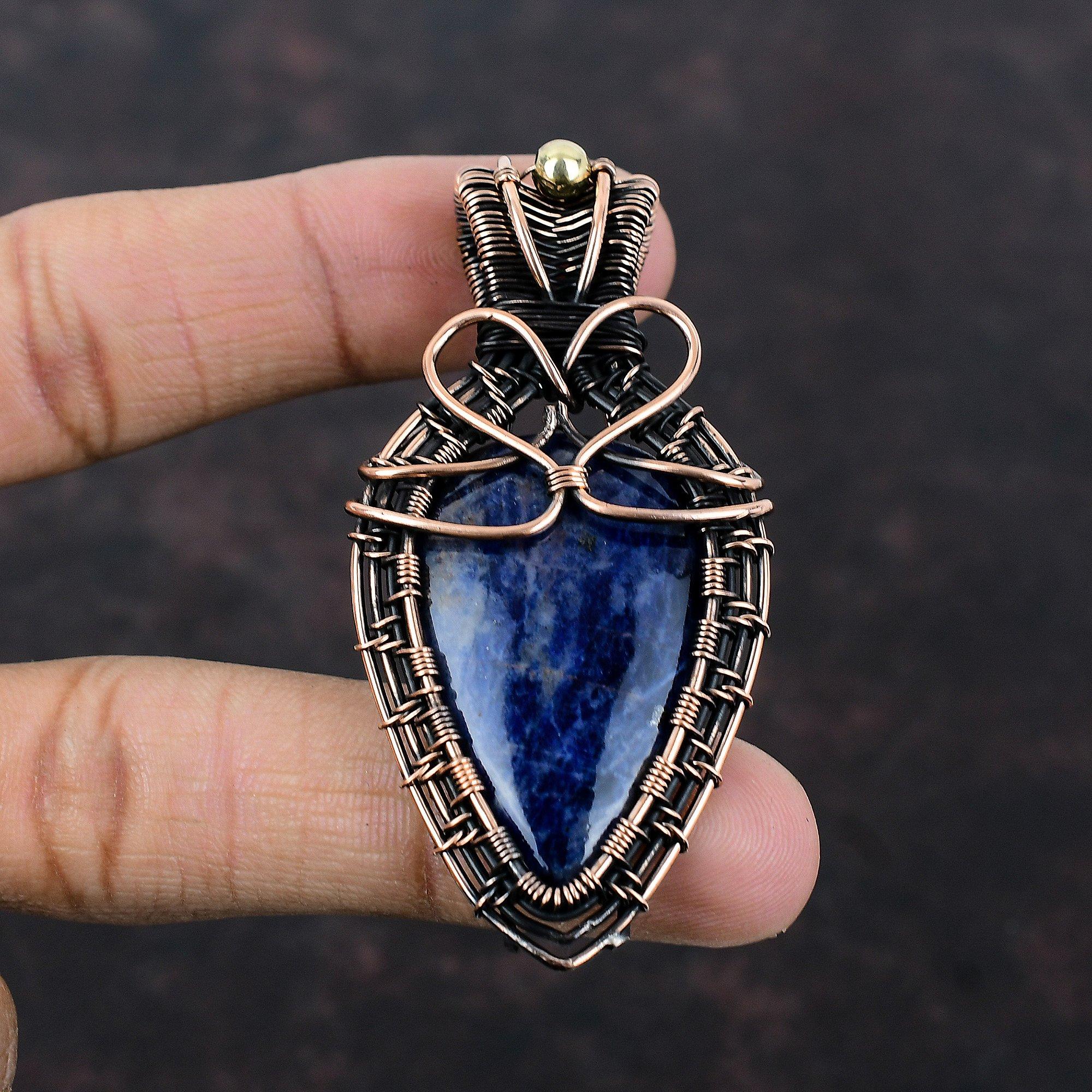 Sodalite Gemstone Pendant Copper Wire Wrapped Pendant Handmade Pendant Wire Wrap Jewelry Unique Pendant Gift For Mom Sodalite Copper Jewelry