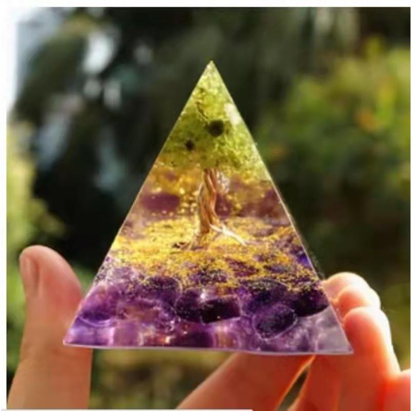Crystal Sphere Pyramid Crushed Crystal Epoxy Resin Handmade Desktop Ornament, Home Decor, Gift for Christmas, Halloween, New Year