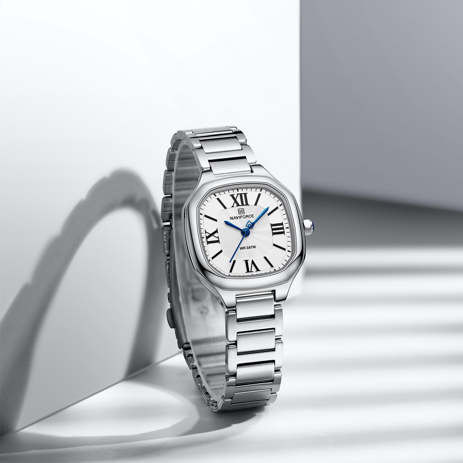 Naviforce Original Watch Women Waterpoof Stainless Steel Square Wristwatch Casual Elegant Ladies Watch Roman Numerals Dial NF5042