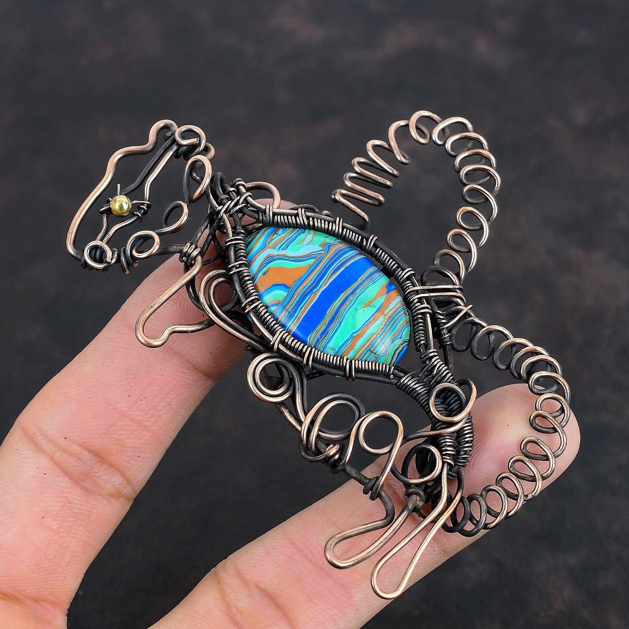 Rainbow Calsilica Pendant Copper Wire Wrapped Pendant Rabbit Pendant Original Gemstone Jewelry Handmade Pendant Copper Jewelry Gifts For Her