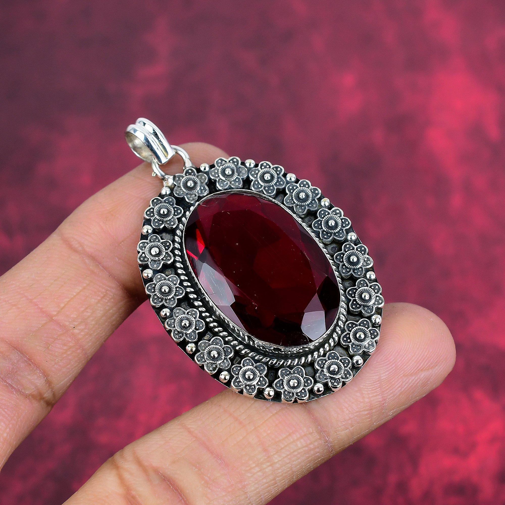 Red Garnet Pendant, 925 Solid Sterling Silver Jewelry, Gemstone Pendant, Gift For Her Handmade Dainty Jewelry