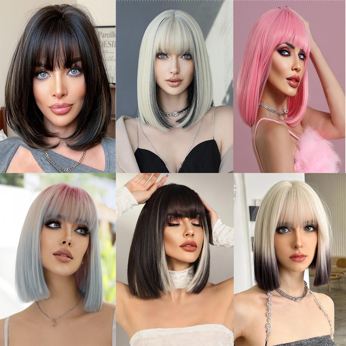 Ladies Wigs Multi-color Optional Long Straight Hair Full Bangs Full Headgear Matte Breathable and Comfortable Headwear