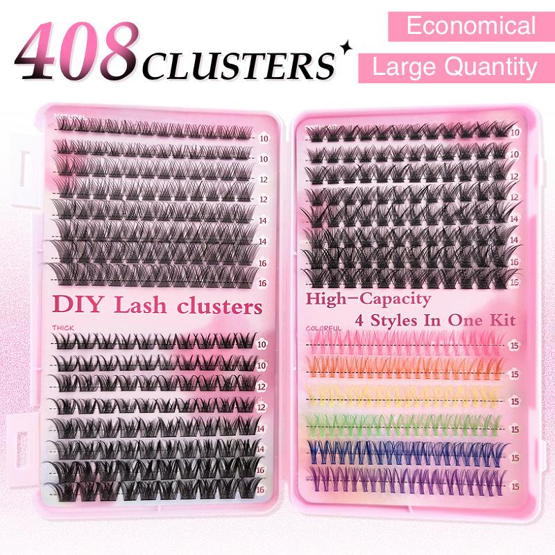 European & American Segmented Colored False Eyelash Set - Flatness New Book with Single Cluster Doll Lashes