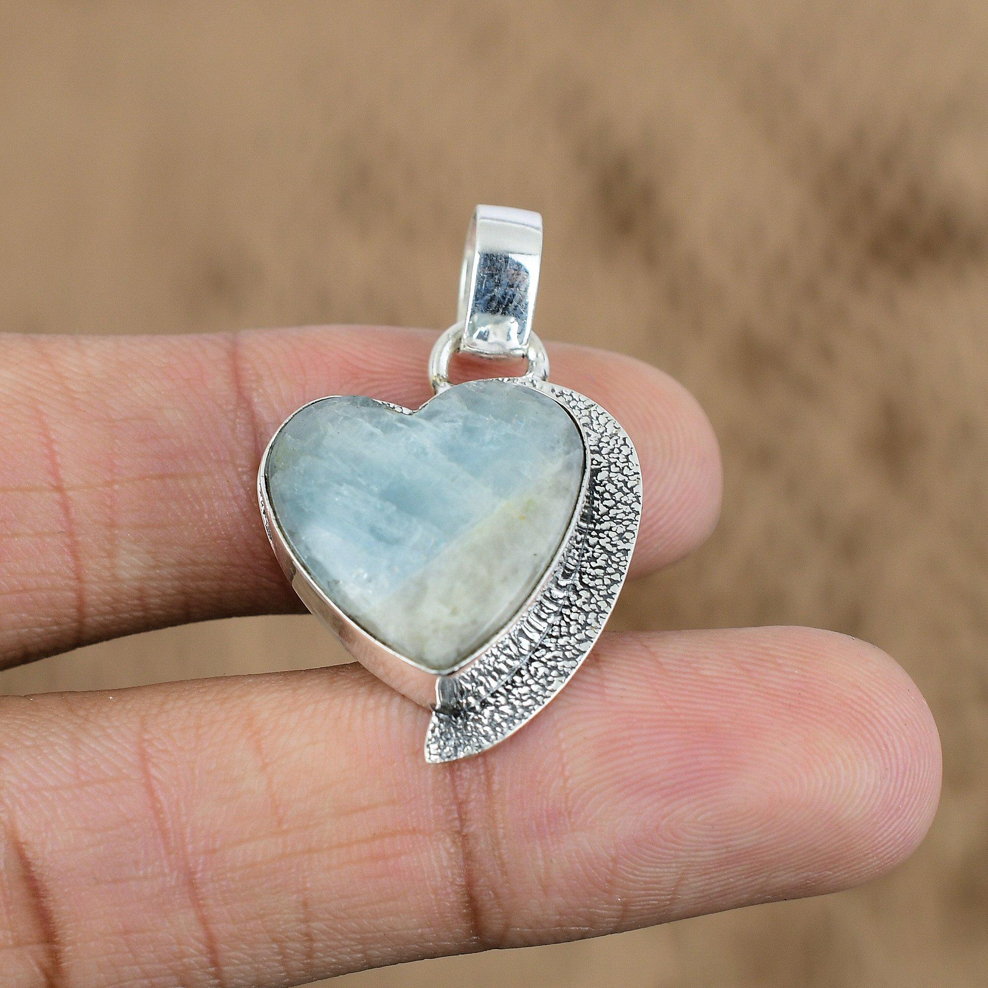 Natural Aquateen Gemstone Pendant Heart 925 Sterling Silver Jewelry For Girls