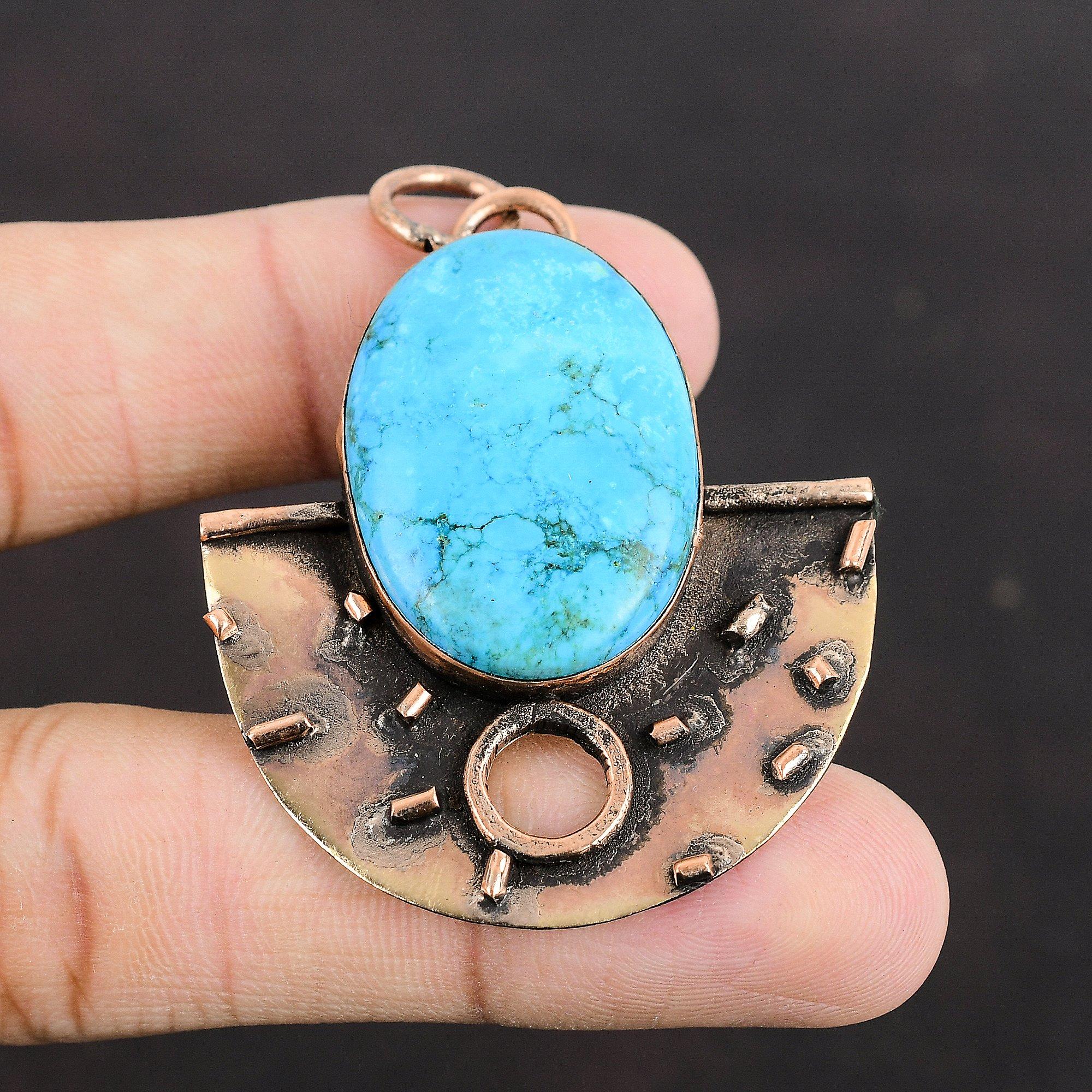 Arizona Turquoise Pendant Copper Pendant Genuine Gemstone Pendant Boho Style Jewelry Chain Pendant Handmade Copper Jewelry Pendant For Women
