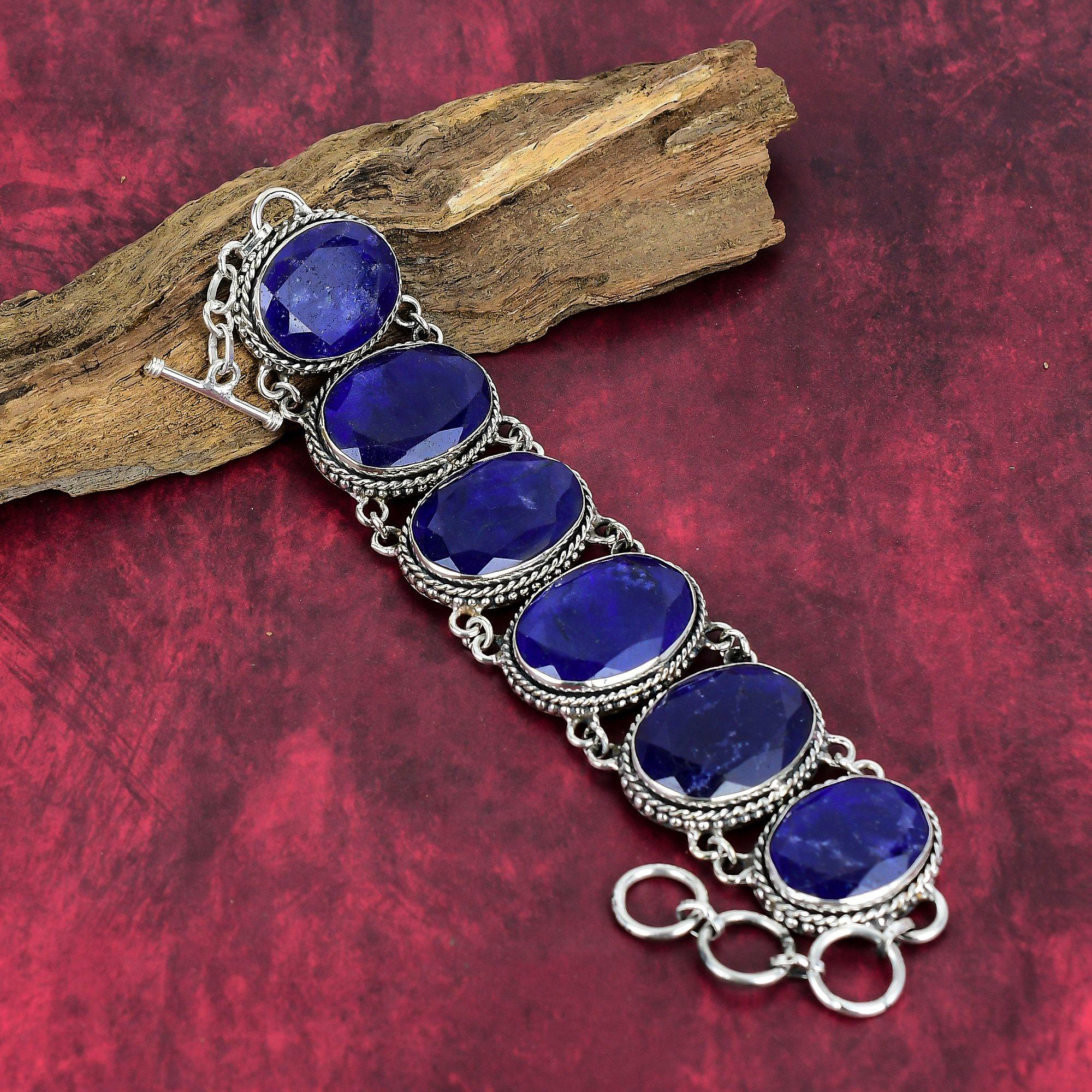 Lapis Lazuli Bracelet 925 Solid Sterling Silver Bracelet, Elegant Adjustable Chain Bracelet, Handmade Jewelry Gemstone Bracelet Gift For Women
