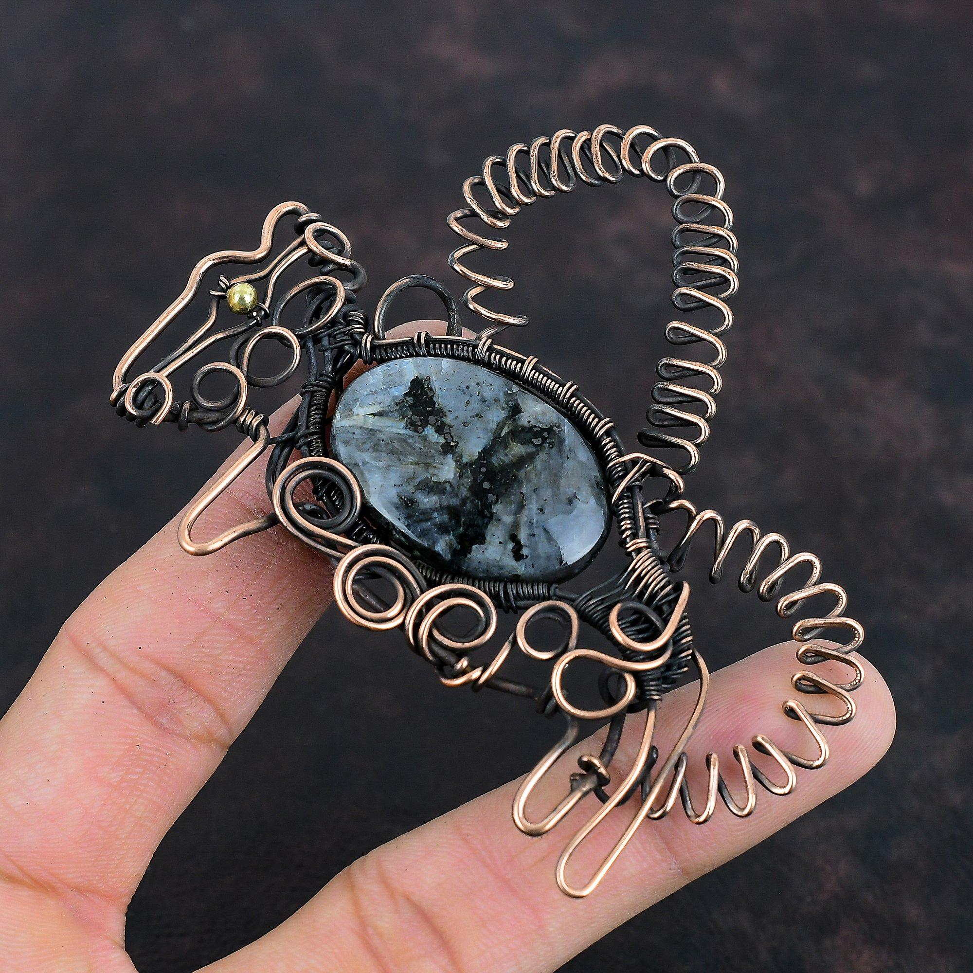 Larvikite Pendant Copper Wire Wrapped Pendant Rabbit Gemstone Pendant Handmade Pendant Copper Designer Jewelry Elegant Pendant Gifts For Her