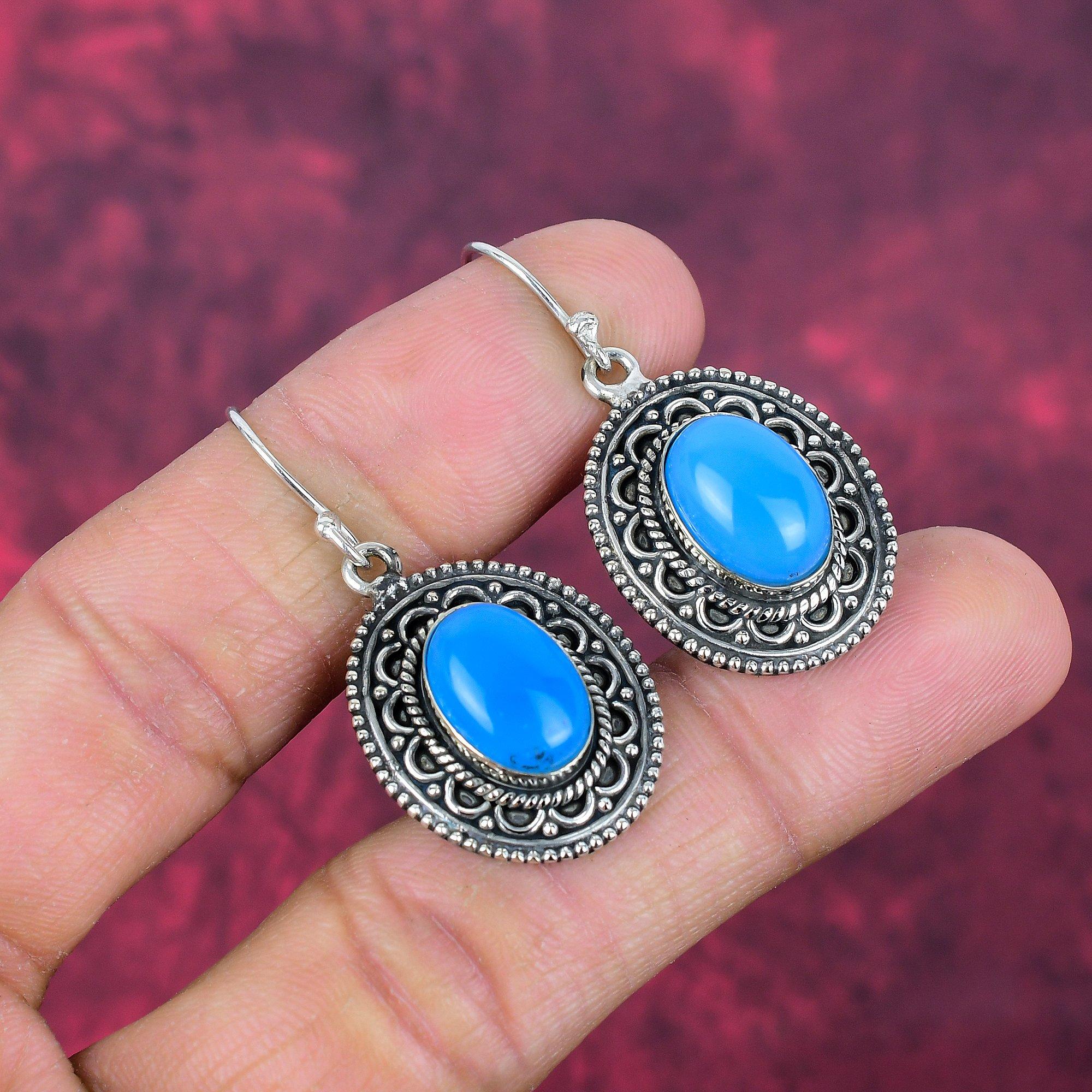 Boucles d'oreilles turquoise de la Belle au bois dormant, bijoux en argent sterling massif 925 avec pierres précieuses, boucles d'oreilles faites à la main, pour Thanksgiving